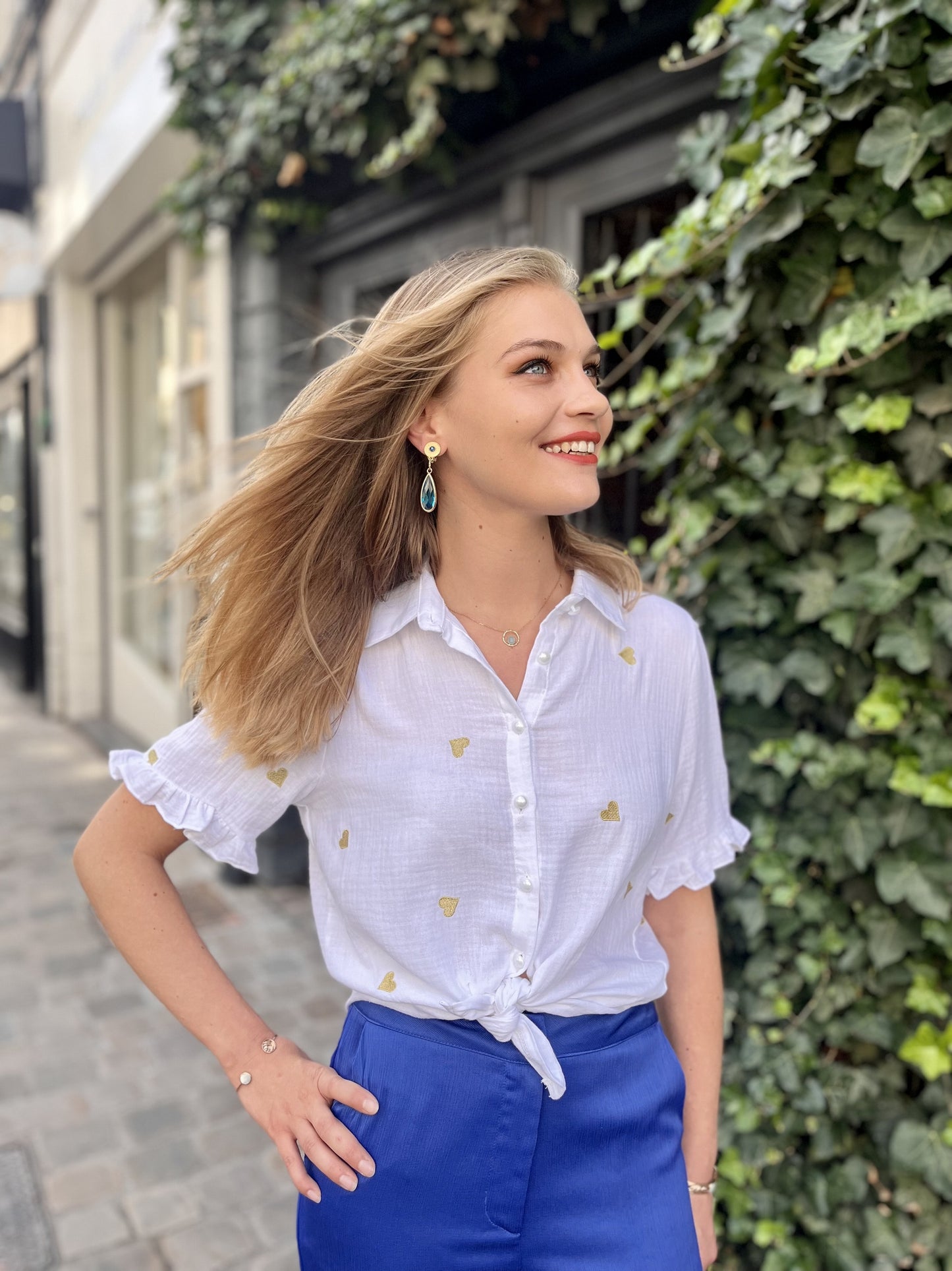 Chemise coeur petites manches BLANC
