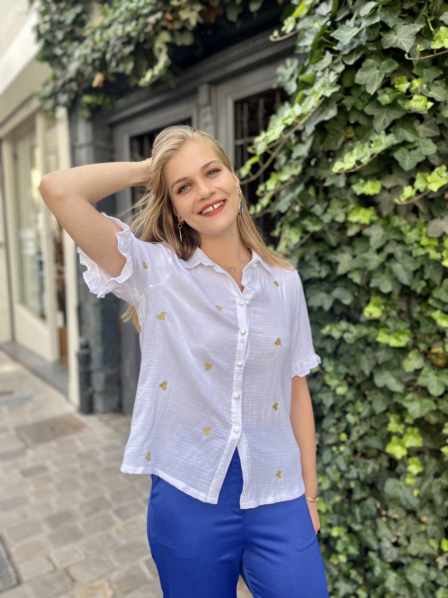 Chemise coeur petites manches BLANC