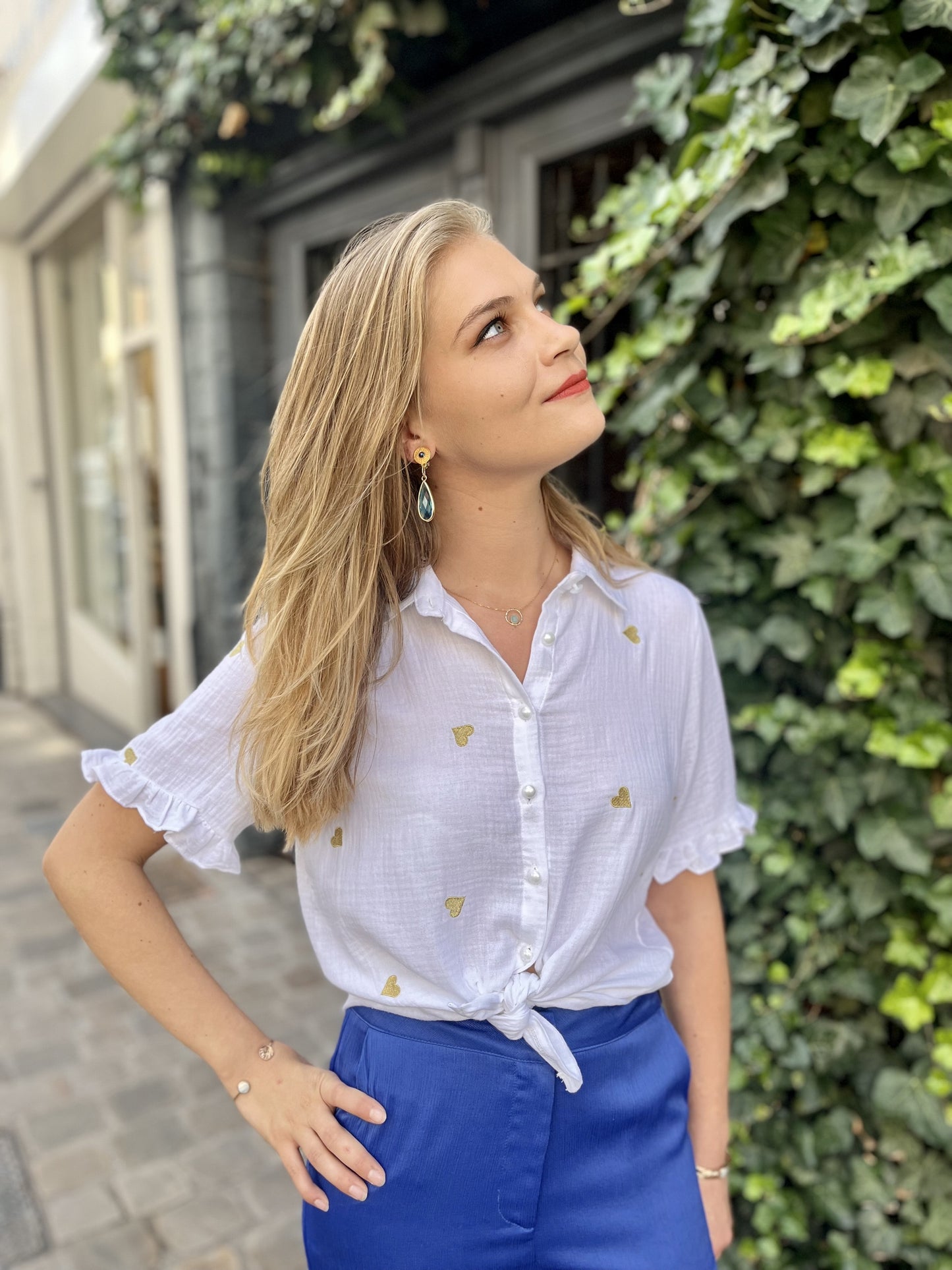 Chemise coeur petites manches BLANC