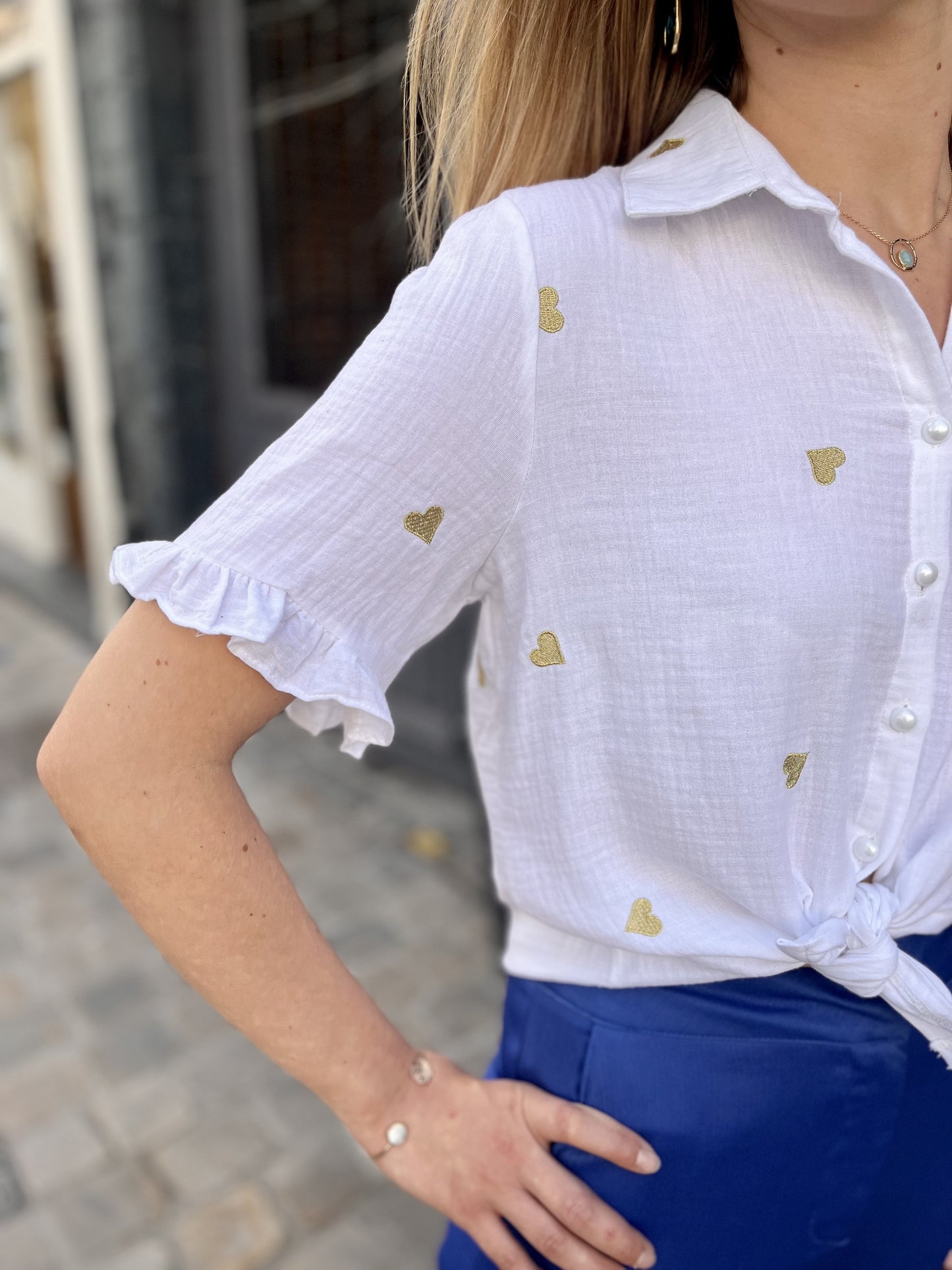 Chemise coeur petites manches BLANC