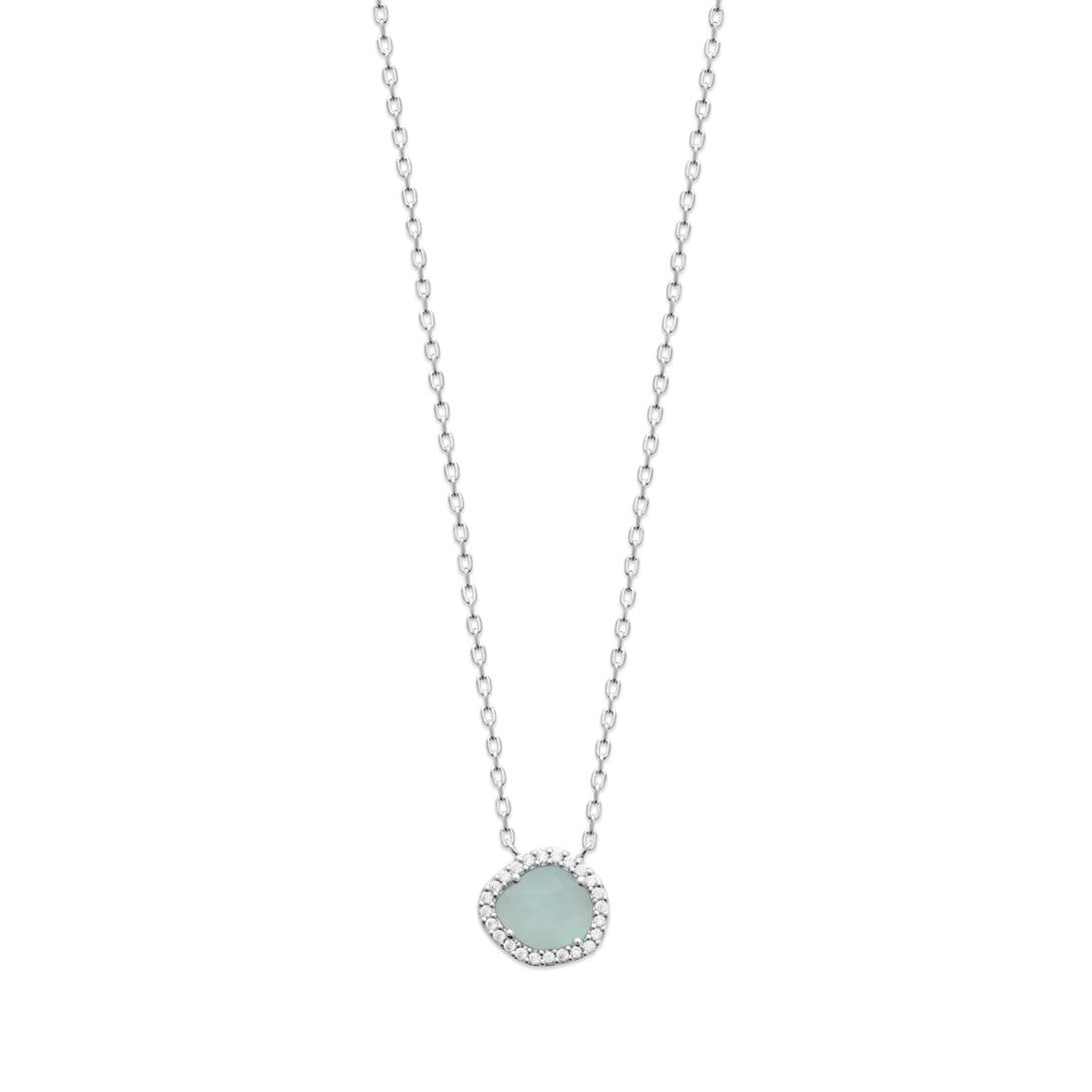 Collier argent rhodié & agate bleue