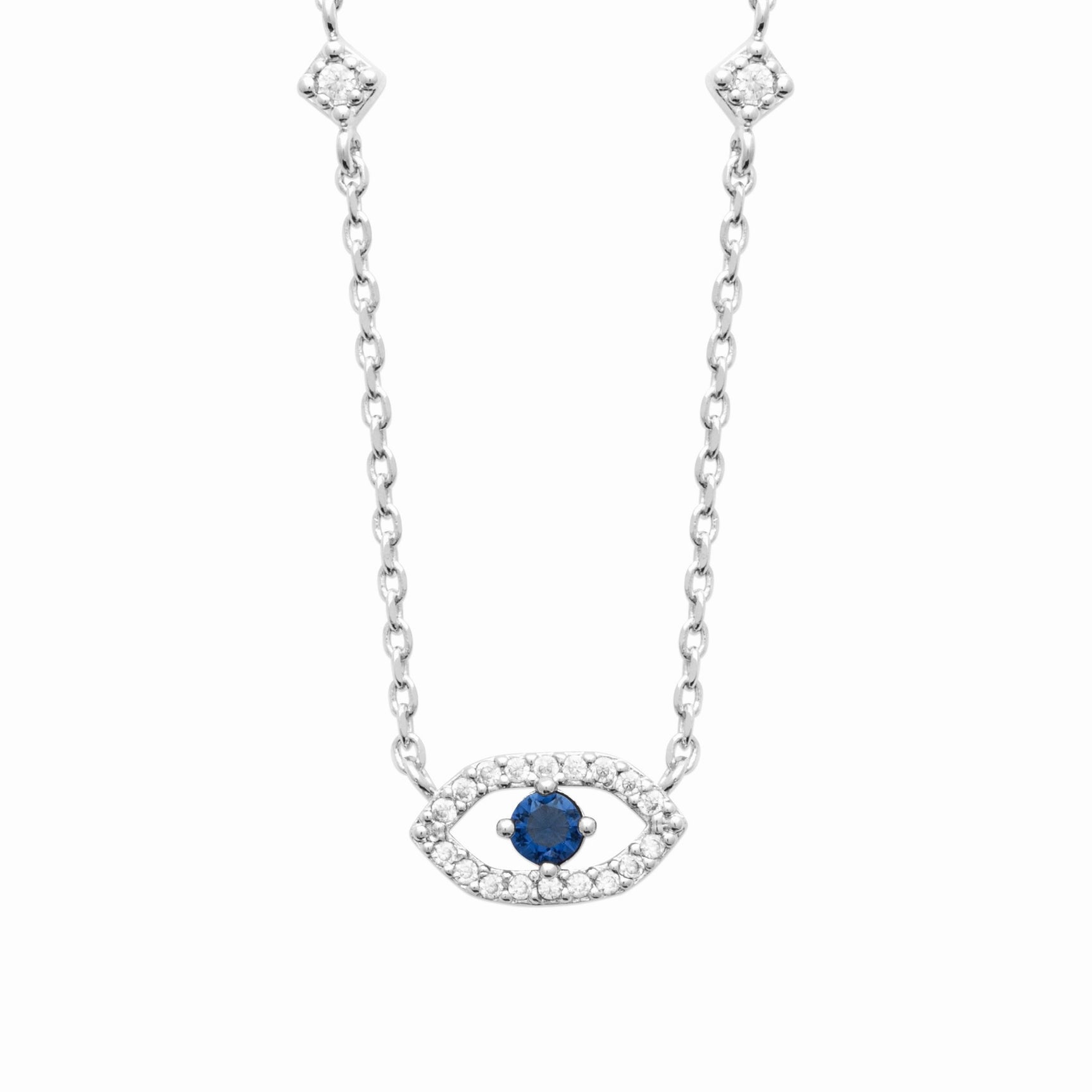Collier argent rhodié - pierre bleue étincelante