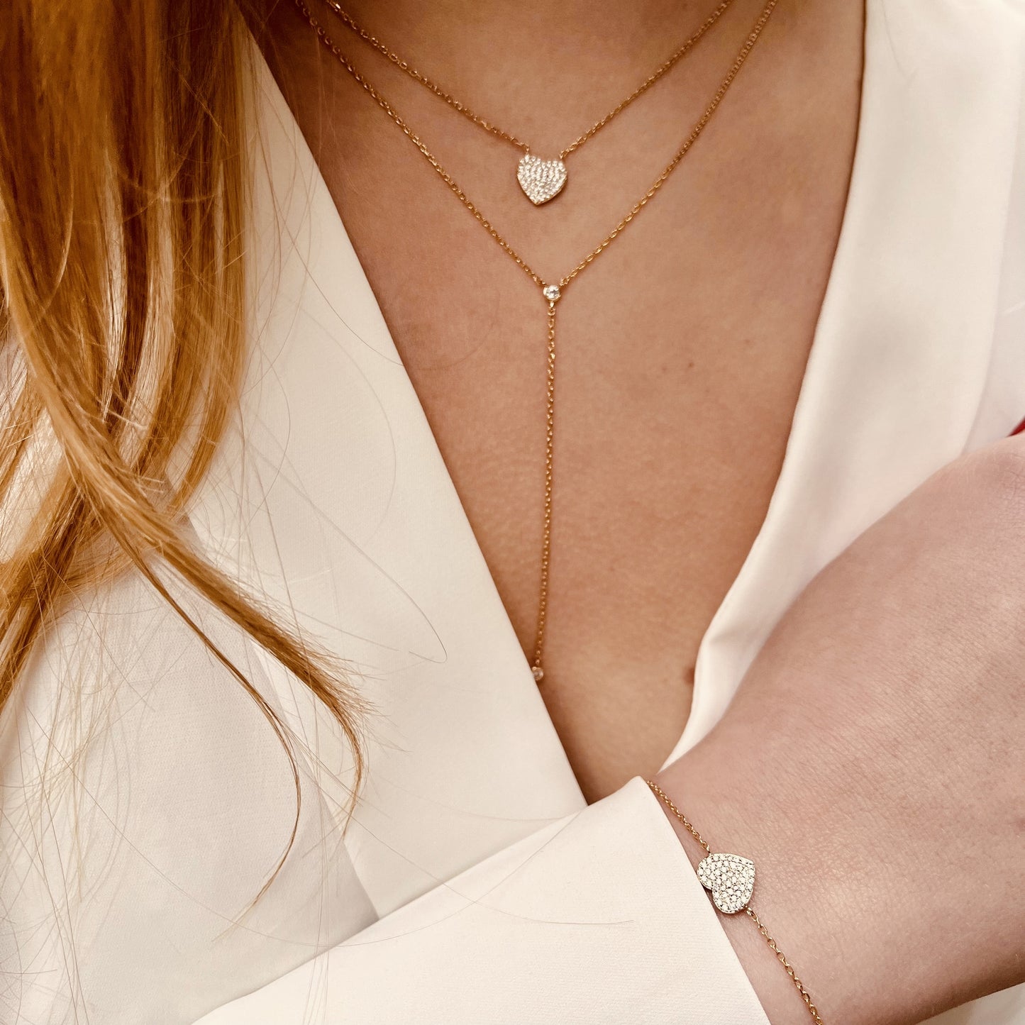 Collier cravate plaqué or & brillants