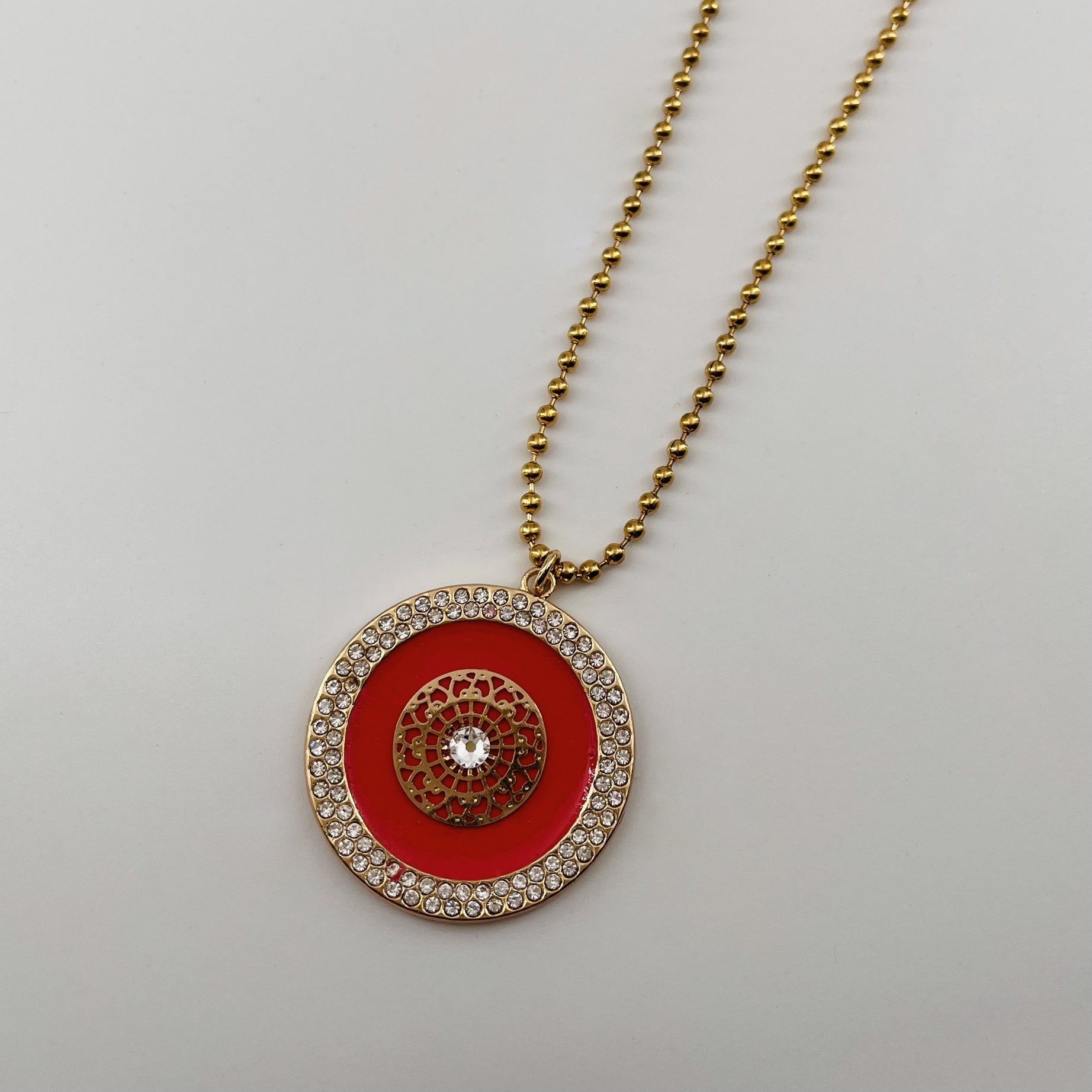 Collier émaillé Claudia - grand modèle doré ROUGE