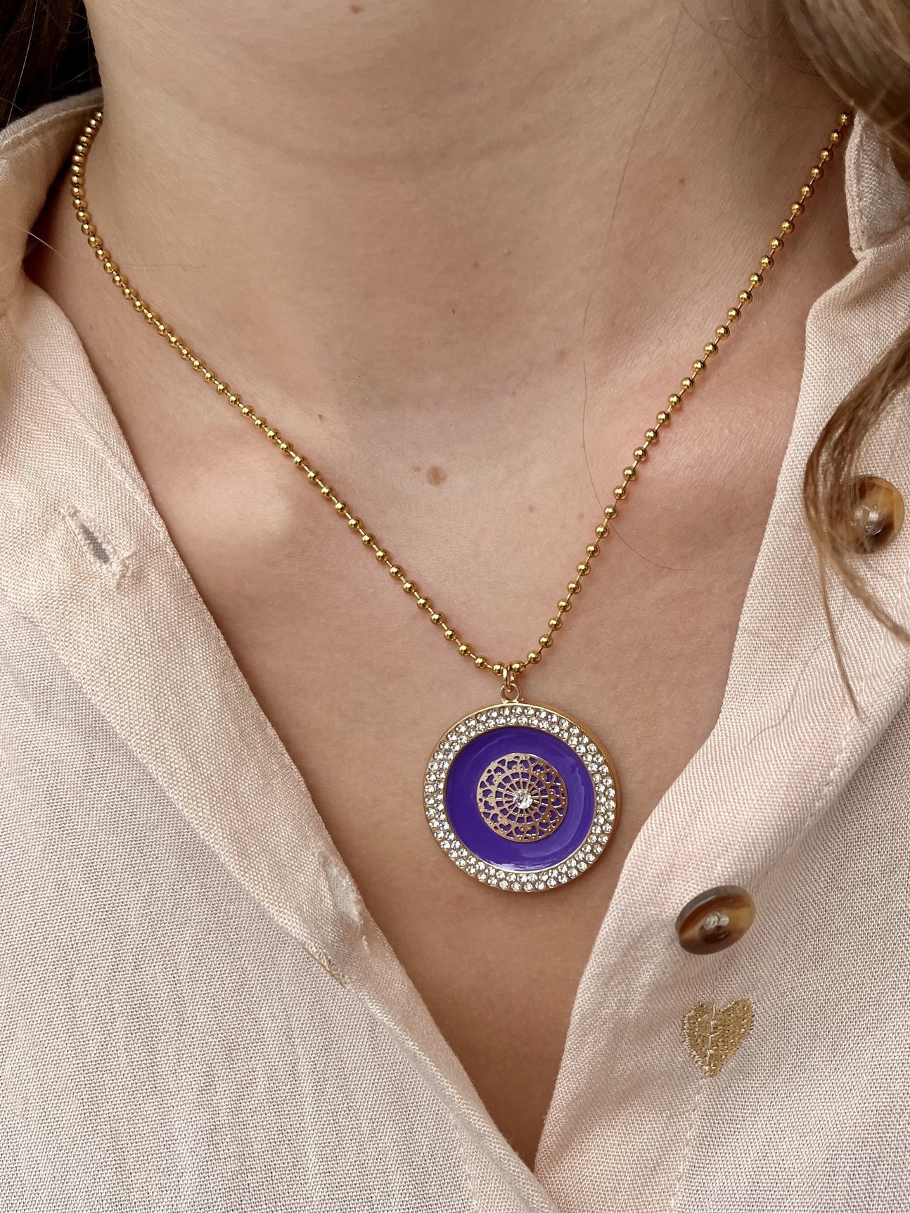 Collier émaillé Claudia - grand modèle doré VIOLET