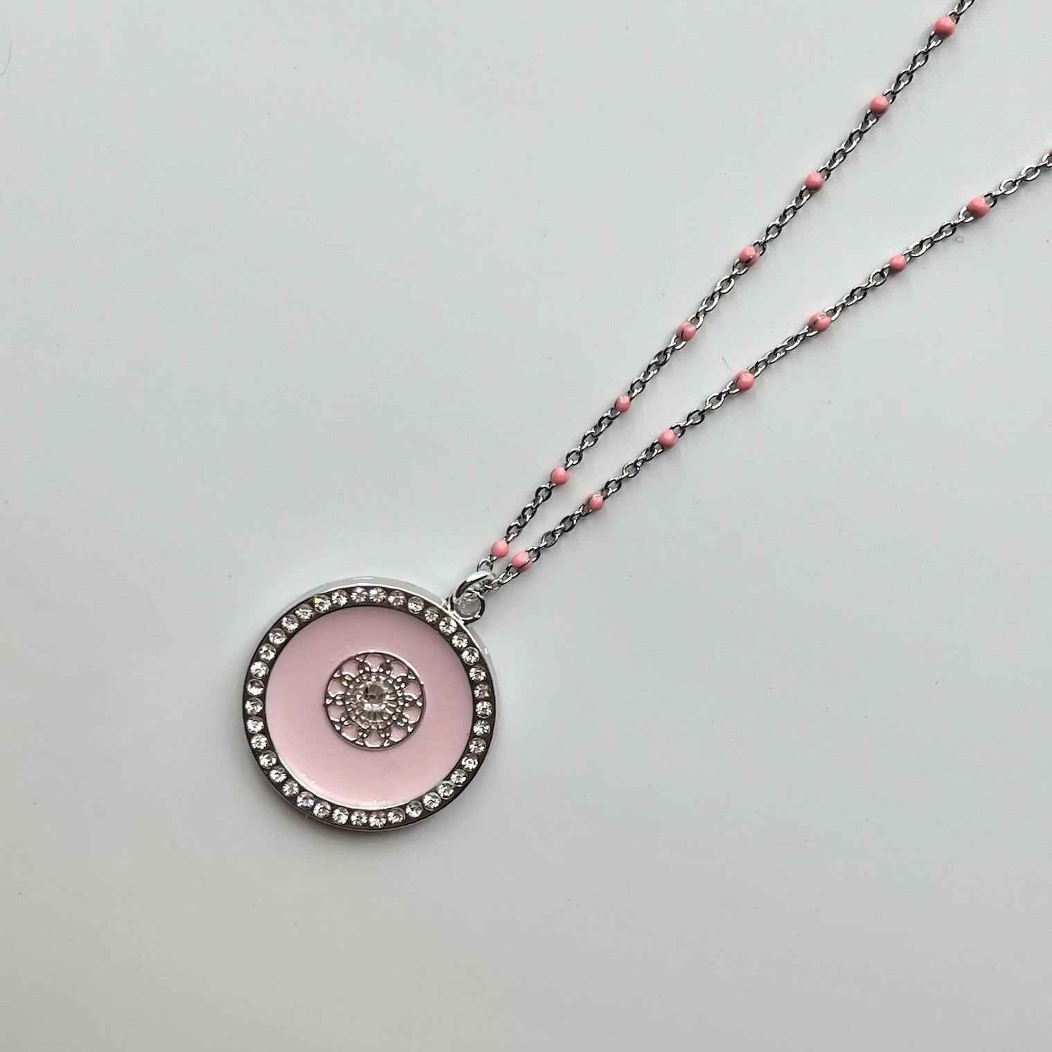 Collier émaillé Claudia - petit modèle argenté ROSE