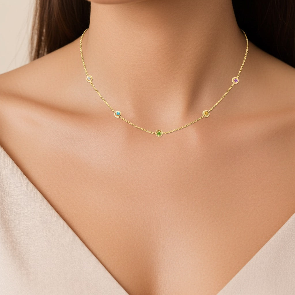 Collier fin pierres colorées - plaqué or