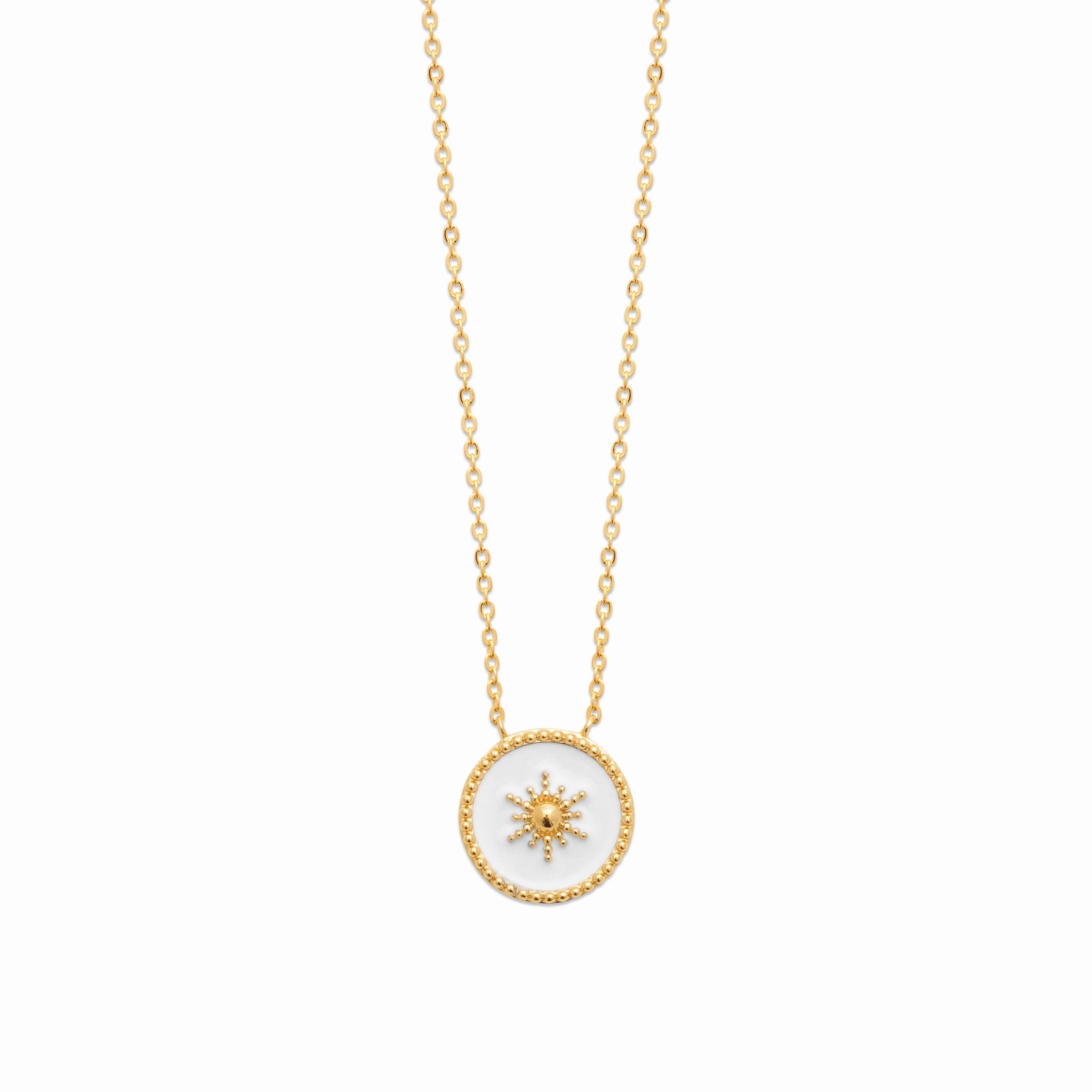 Collier médaille plaqué or - émail blanc