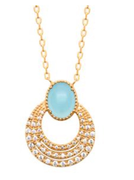 Collier plaqué or agate bleue & brillants