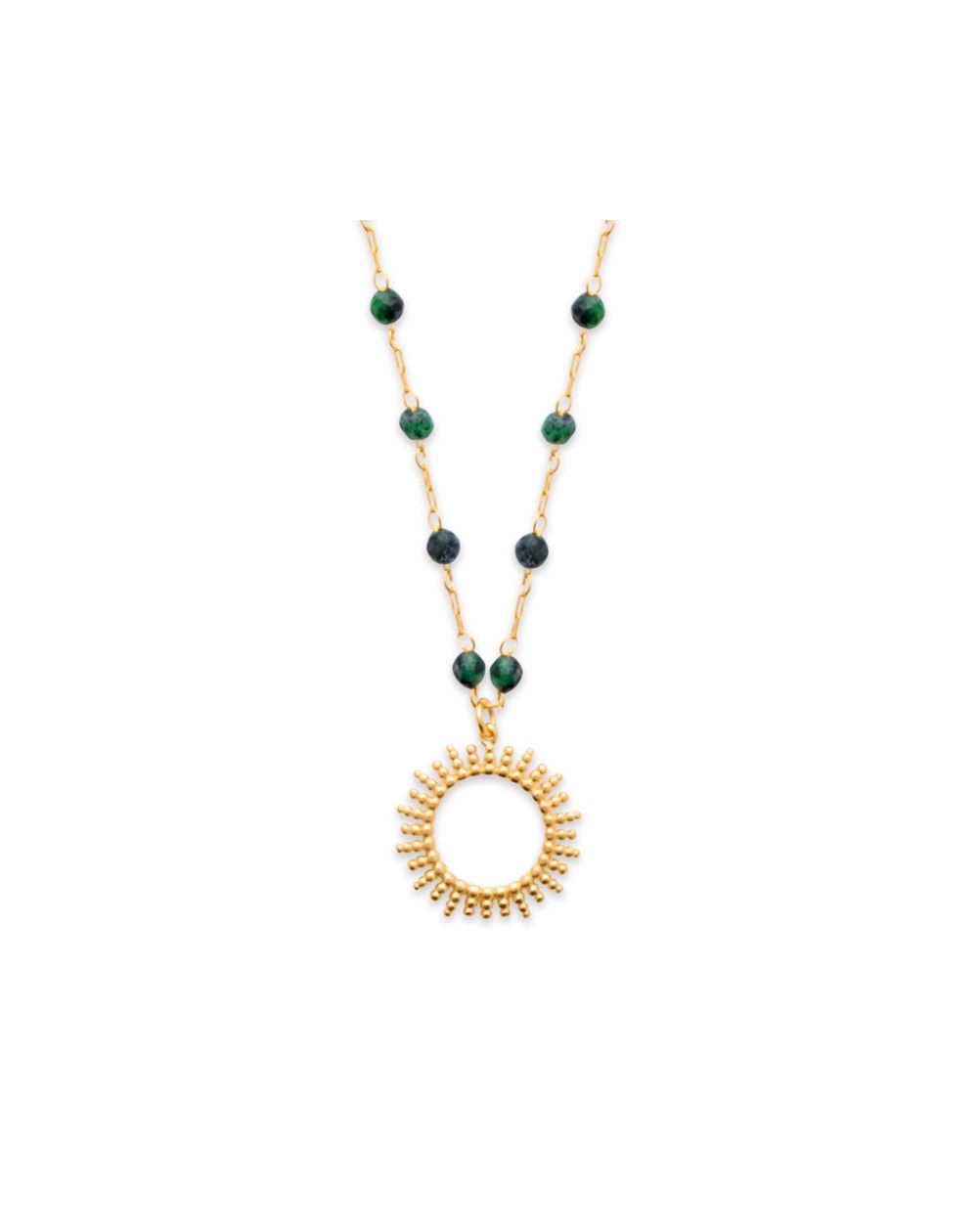 Collier soleil plaque or & rubis zoisite