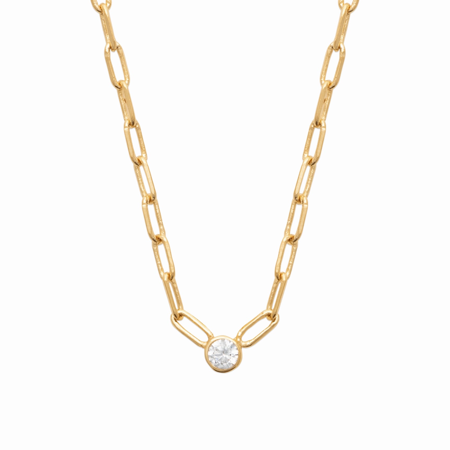 Collier solitaire plaqué or & maille trombone