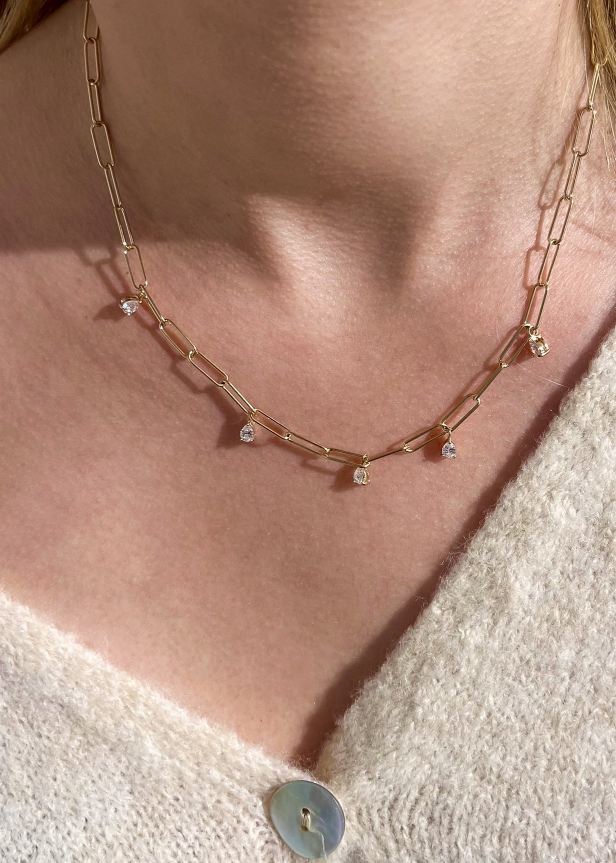 Collier trombone plaqué or & brillants