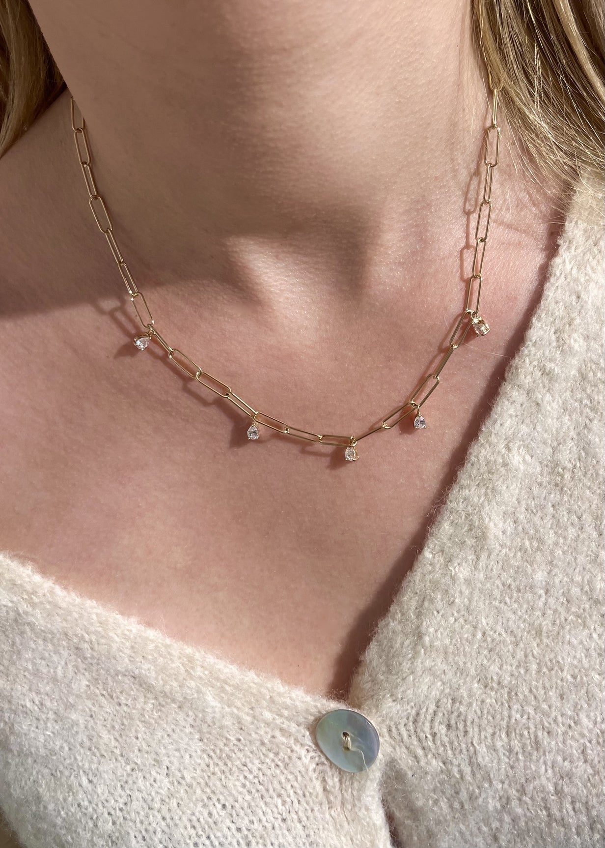 Collier trombone plaqué or & brillants