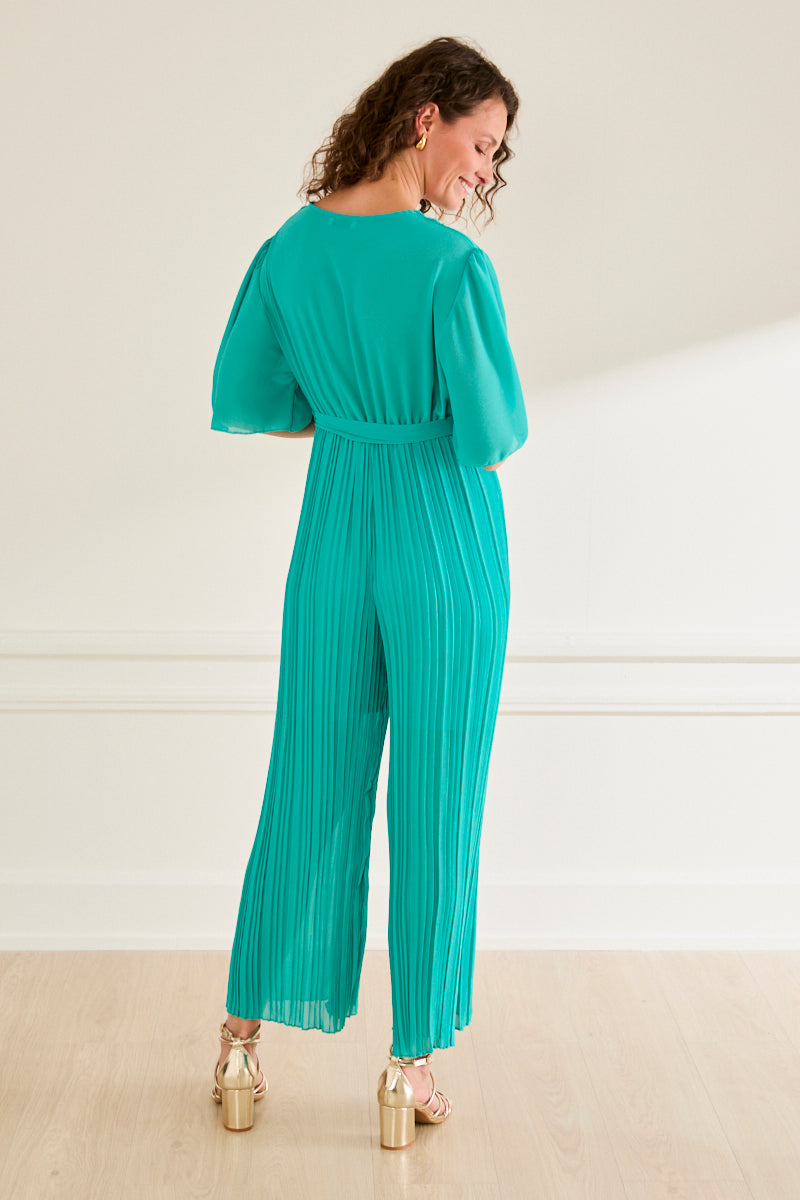 Combinaison longue plissée Pénélope – élégance fluide TURQUOISE