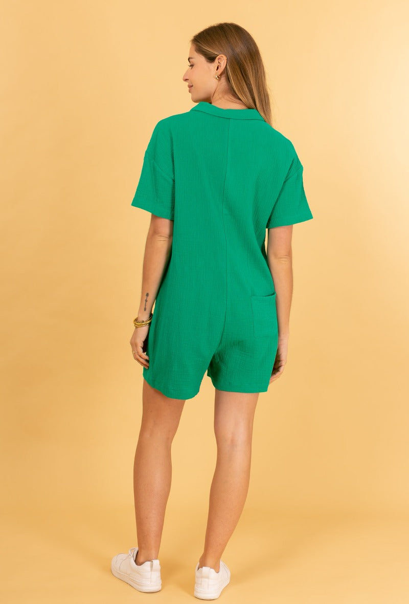 Combishort en gaze de coton VERT BRESIL