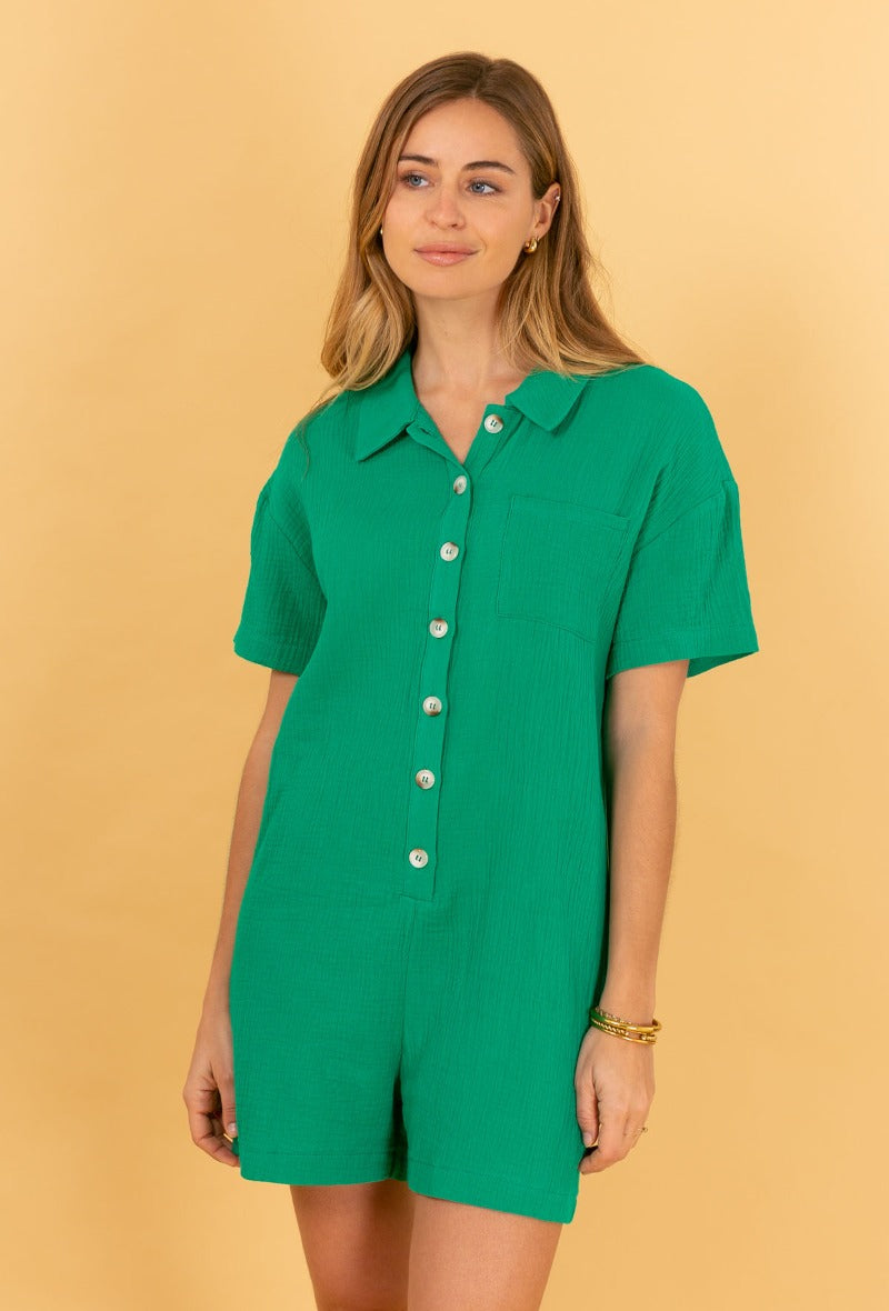 Combishort en gaze de coton VERT BRESIL