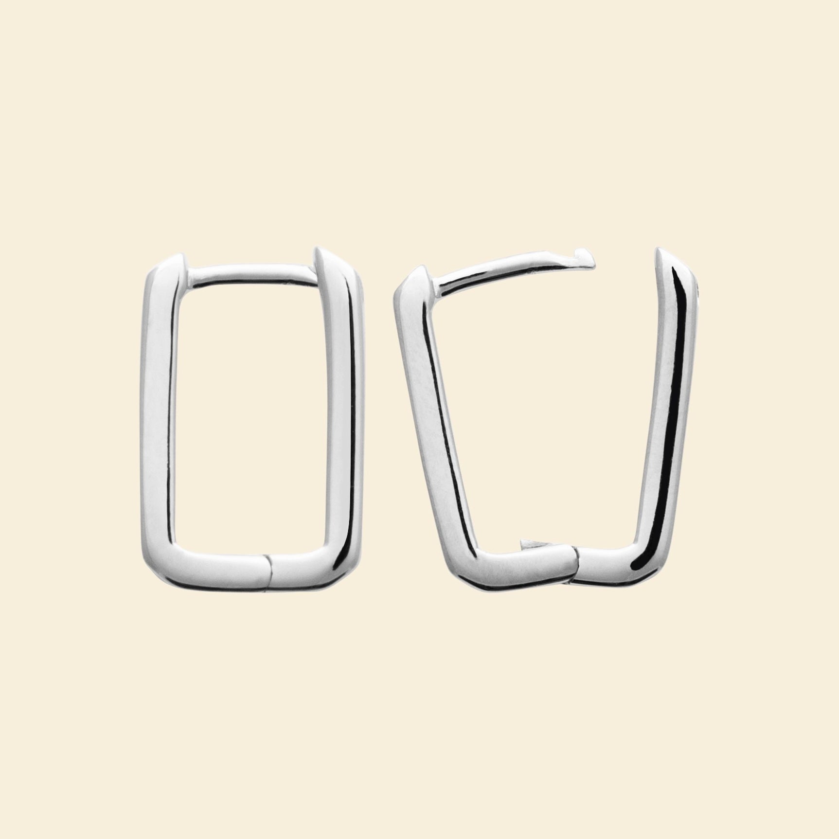 Créoles argent rhodié - rectangulaires 14 mm
