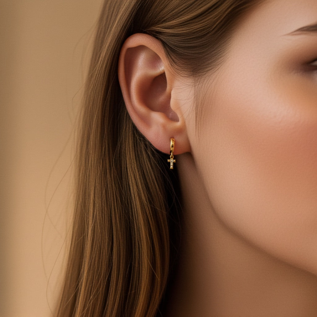 Créoles croix plaqué or - brillants