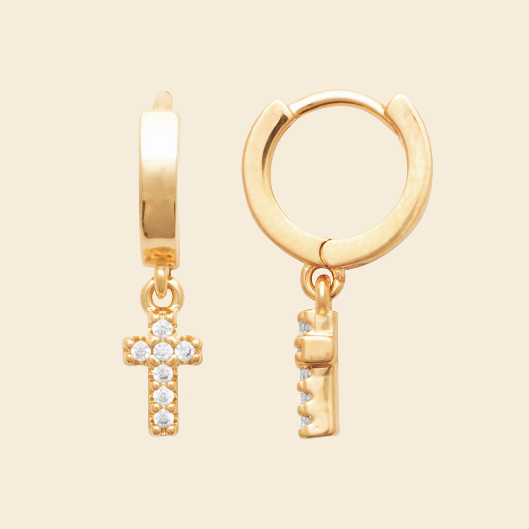 Créoles croix plaqué or - brillants