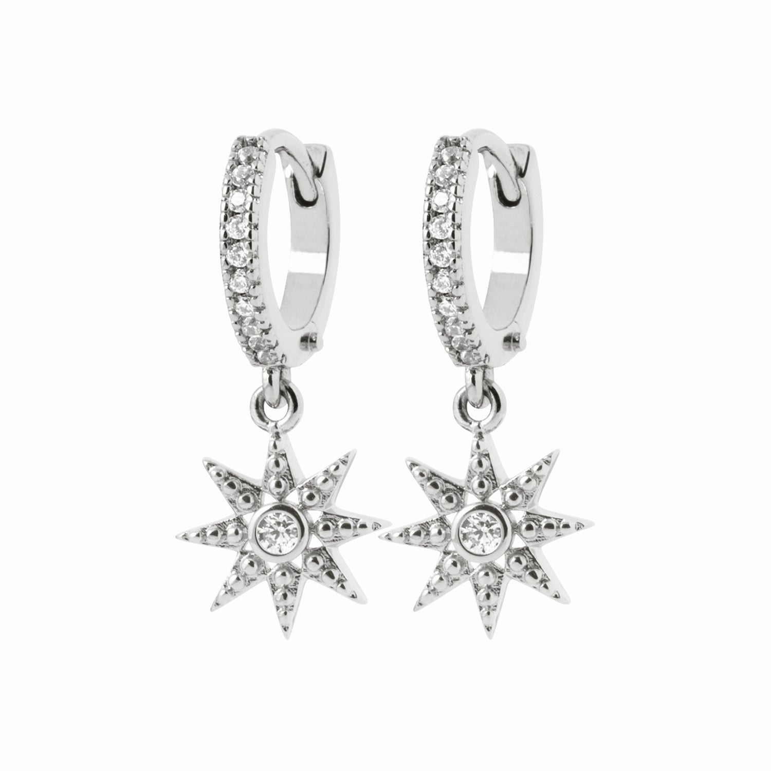 Créoles étoiles argent rhodié & brillants