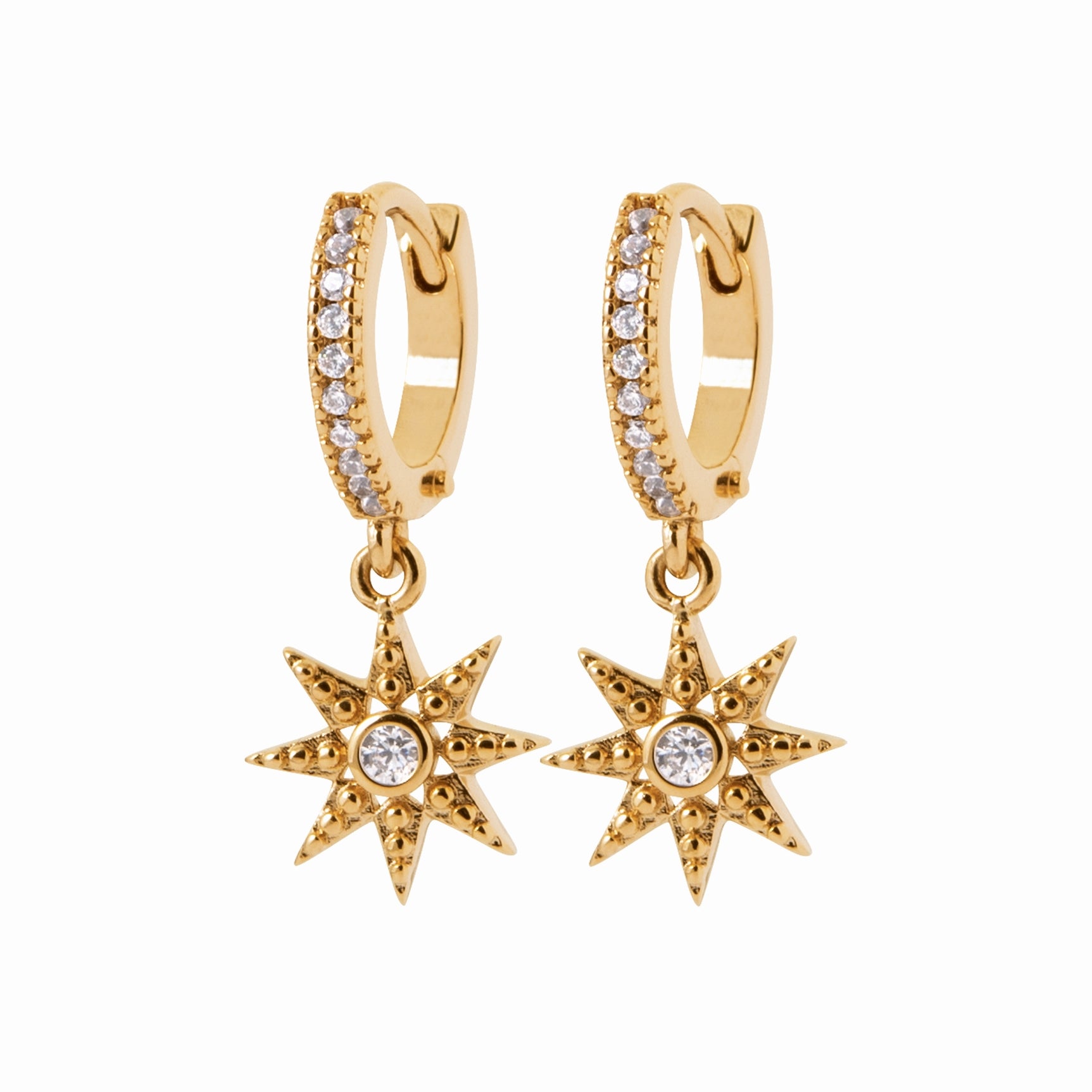 Créoles étoiles plaqué or 10mm - brillants