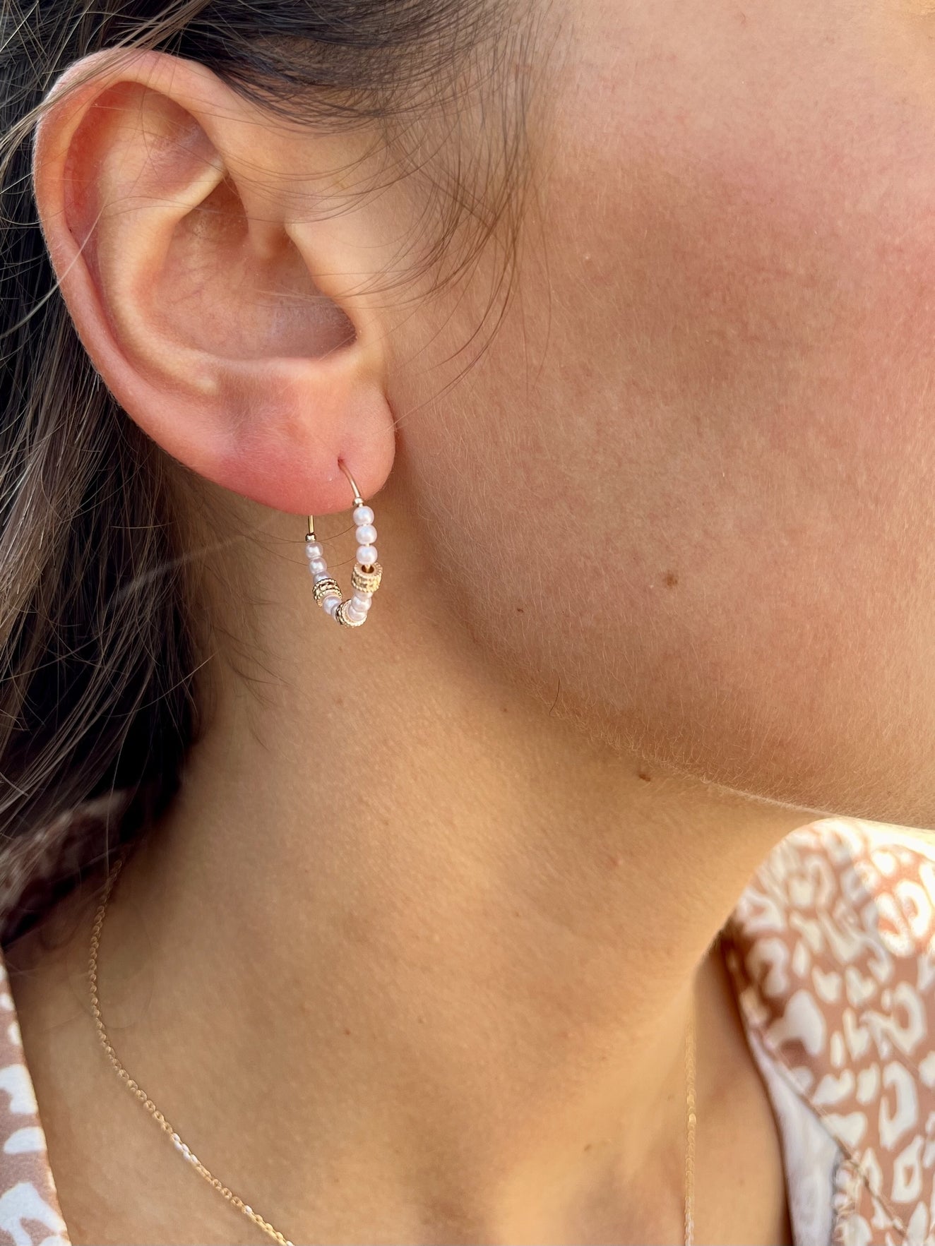 Créoles plaqué or 14mm - perles de nacre