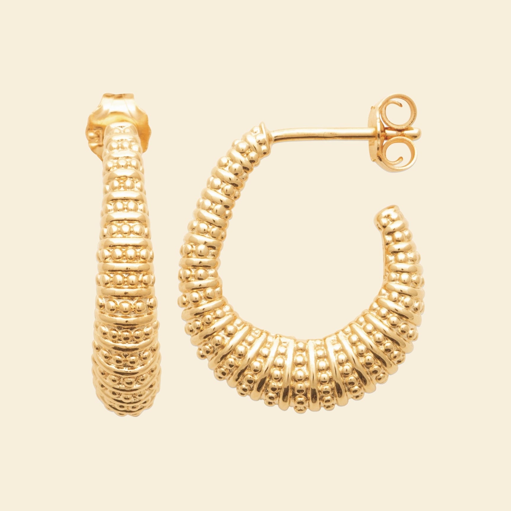 Créoles texturées plaqué or - 15 mm