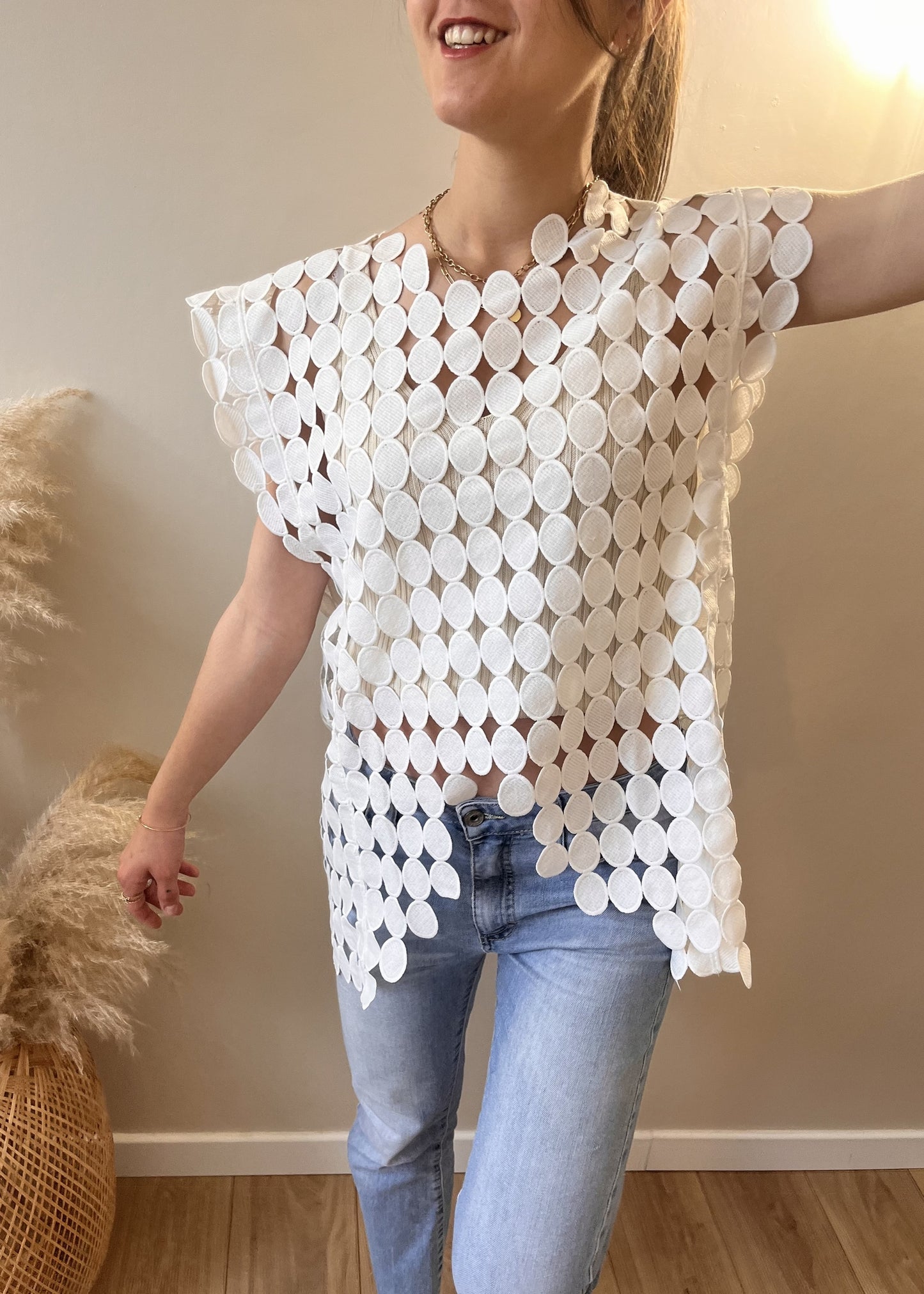 Crop top ajouré BLANC