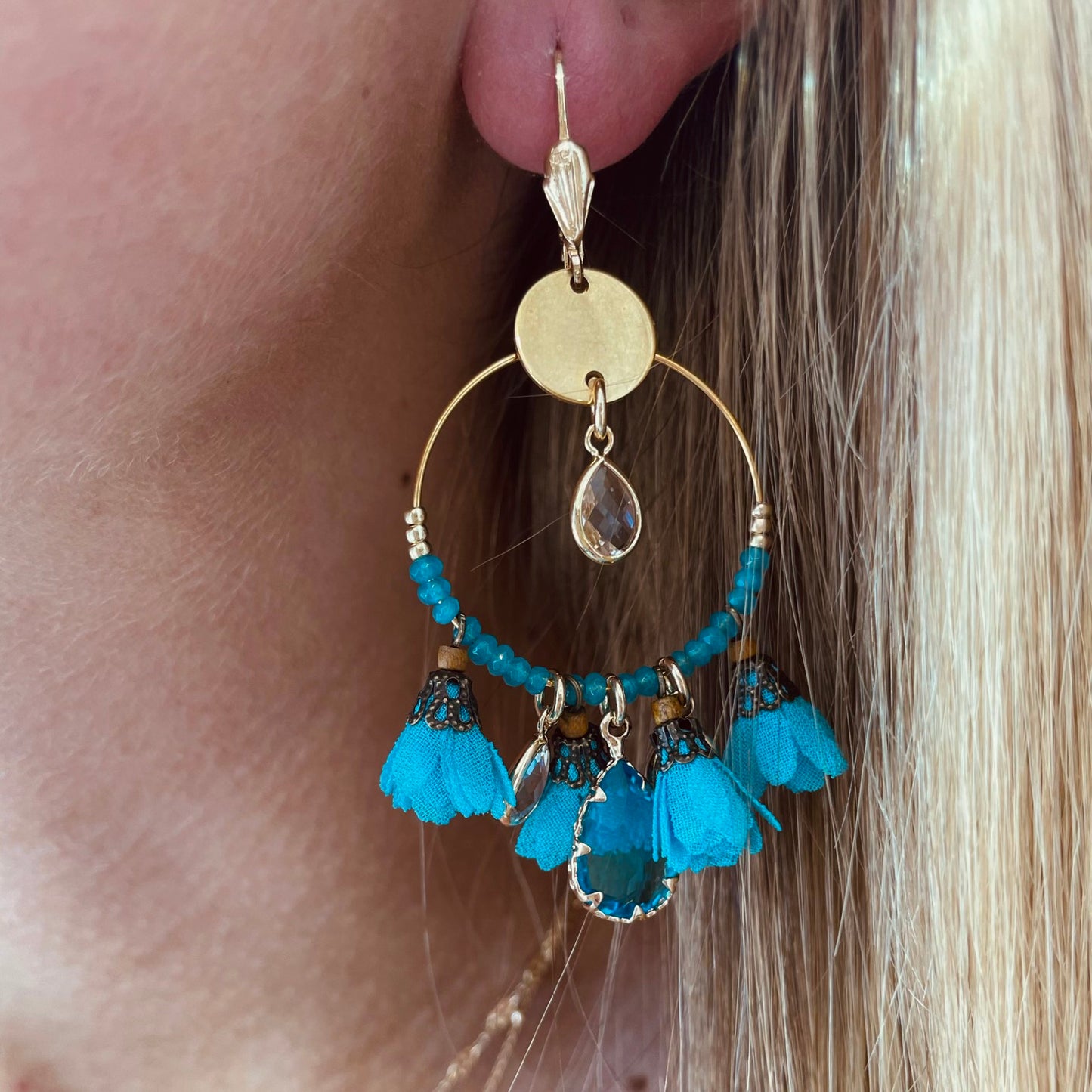 Dormeuses acier doré Bali TURQUOISE