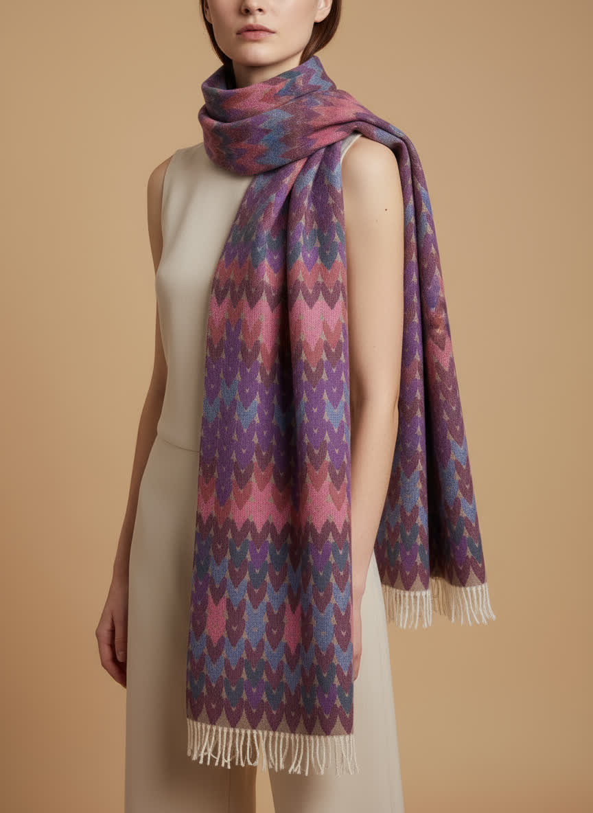 écharpe graphique 70x210 cm Valentine - viscose & laine CAMAIEU ROSE