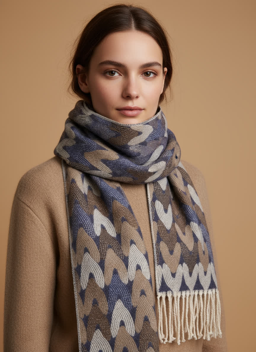 écharpe graphique 70x210 cm Valentine - viscose & laine CAMAIEU TAUPE