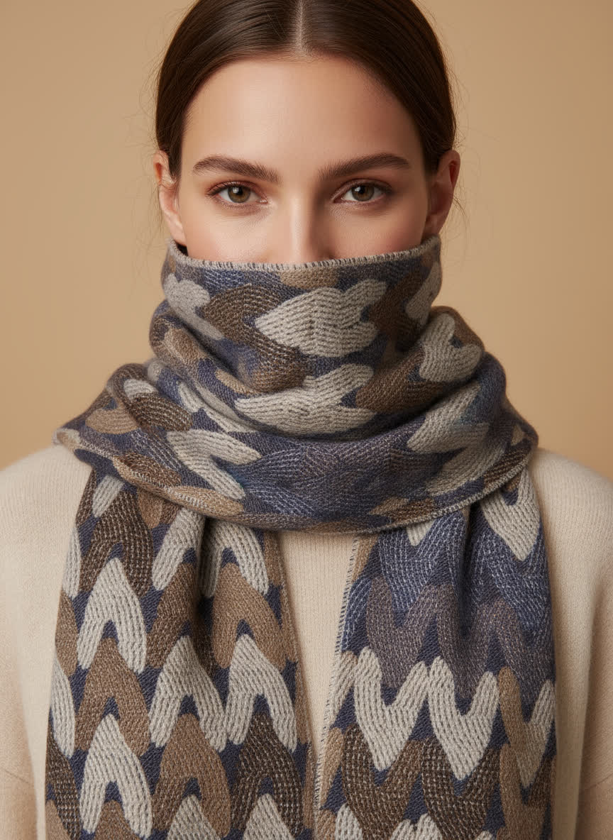 écharpe graphique 70x210 cm Valentine - viscose & laine CAMAIEU TAUPE