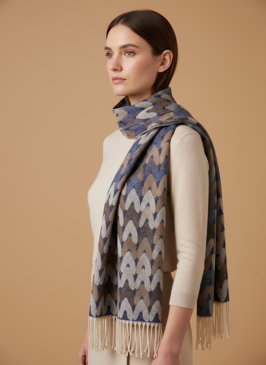 écharpe graphique 70x210 cm Valentine - viscose & laine CAMAIEU TAUPE