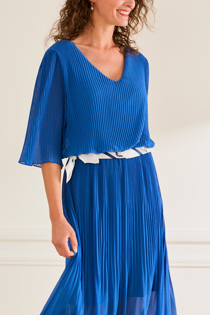 Foulard carré satiné 70x70 cm - imprimé graphique BLANC/BLEU