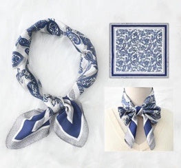 Foulard carré satiné 70x70 cm - imprimé graphique MARINE/BLANC