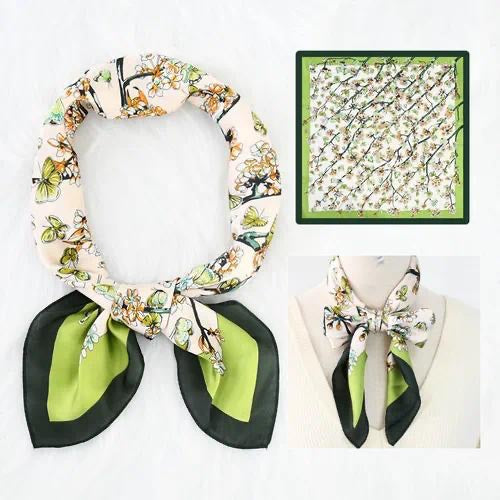 Foulard carré satiné 70x70 cm - imprimé graphique POMME/ECRU