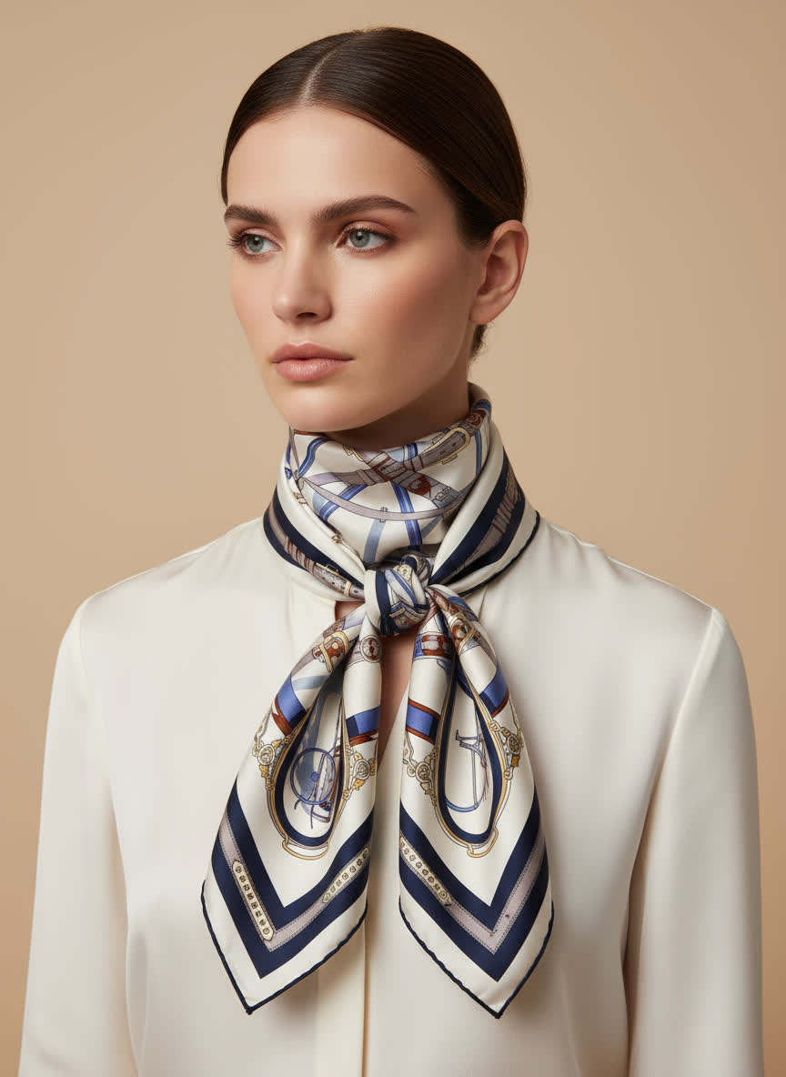 Foulard imprimé 70x70 BLEU/BLANC