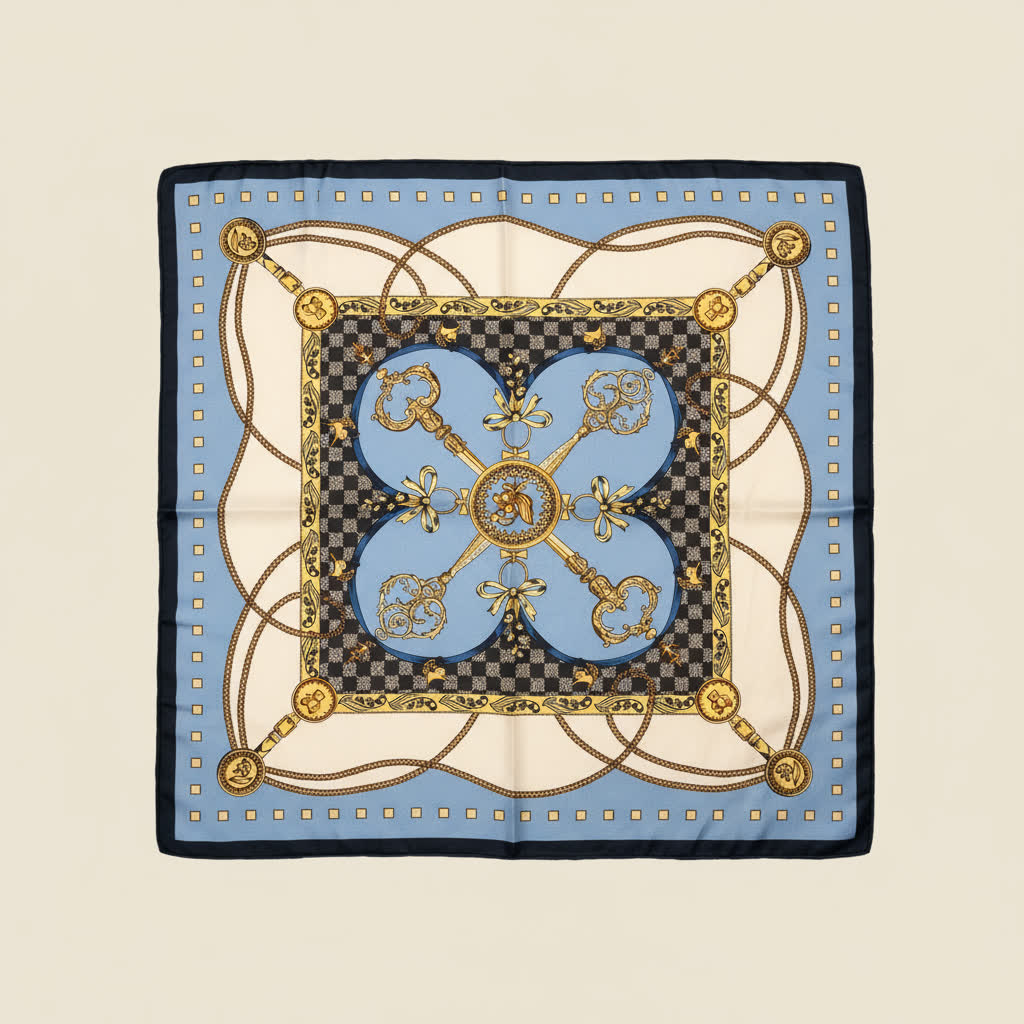 Foulard imprimé 70x70 BLEU/ECRU