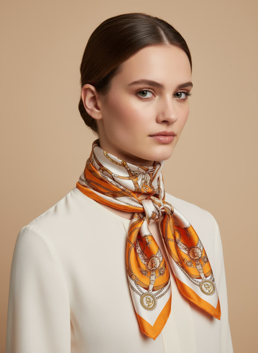Foulard imprimé 70x70 ORANGE/CHAT