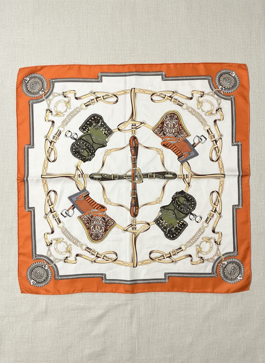 Foulard imprimé 70x70 ORANGE/ECRU