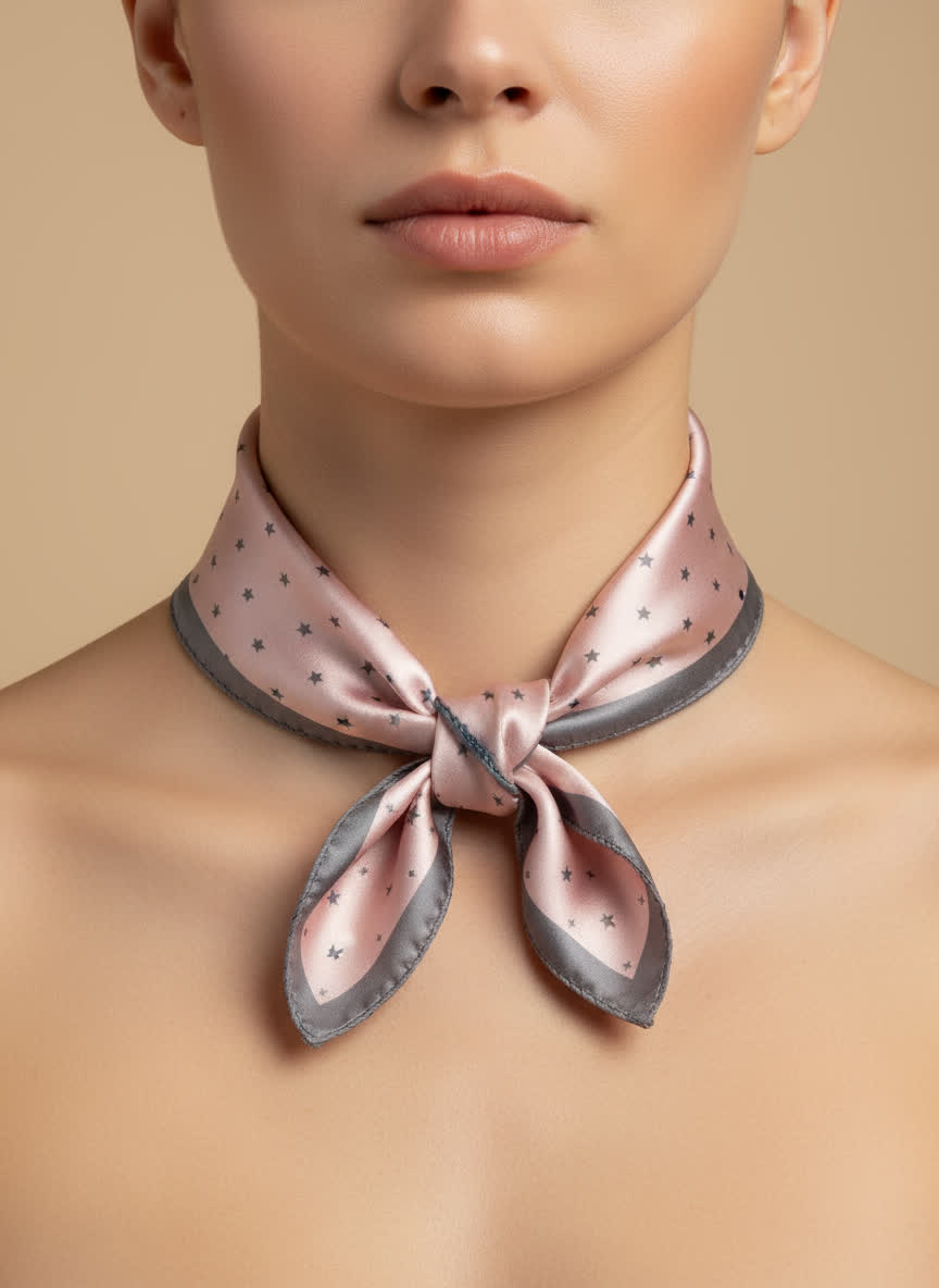 Foulard rose à étoiles grises 50x50 cm – douceur et élégance ROSE