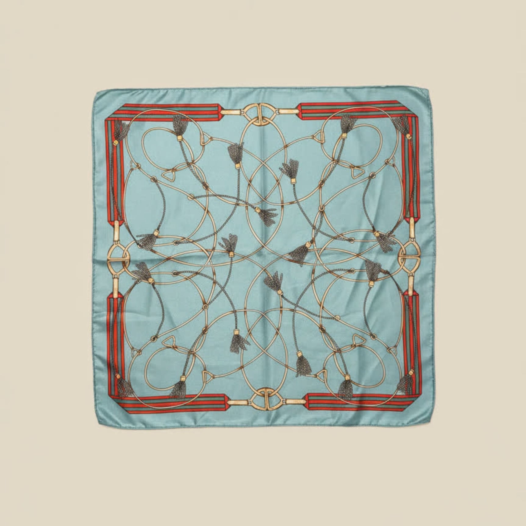 Foulard satiné à motif baroque - 50x50 cm TURQUOISE/MARRON