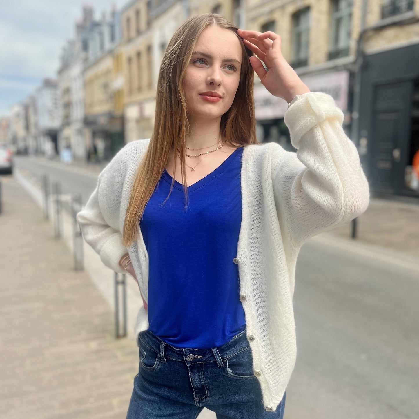 Gilet ajouré et boutons BLANC