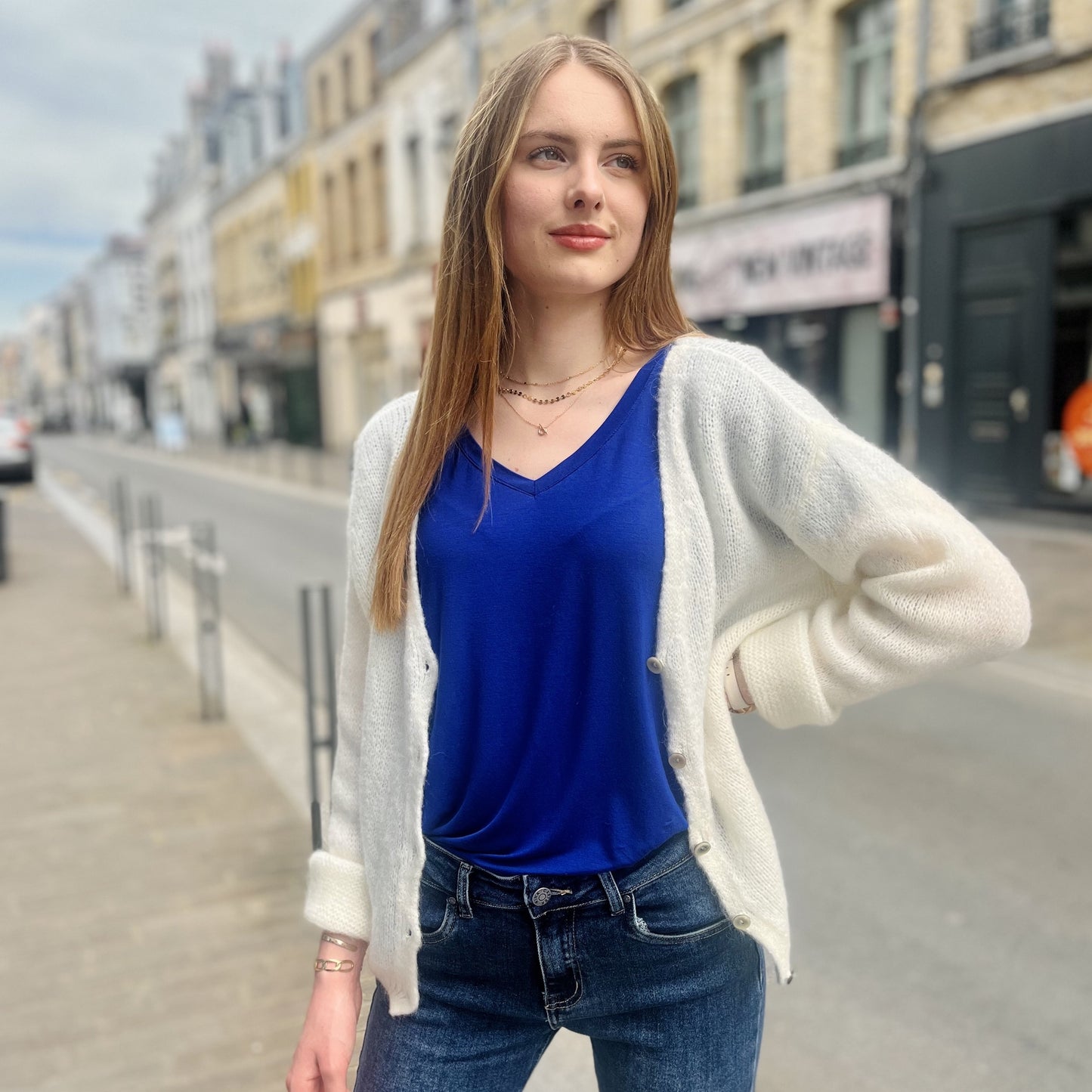 Gilet ajouré et boutons BLANC