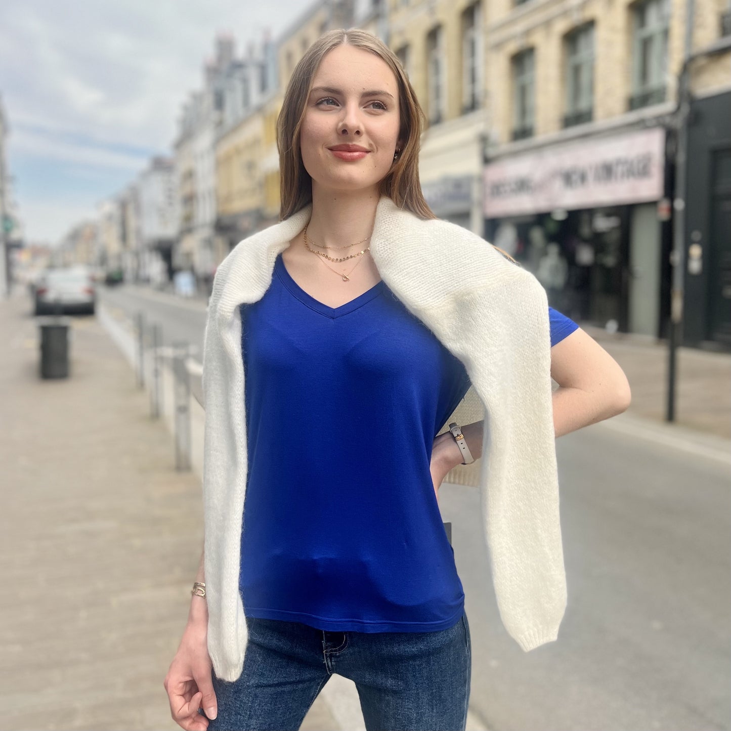 Gilet ajouré et boutons BLANC