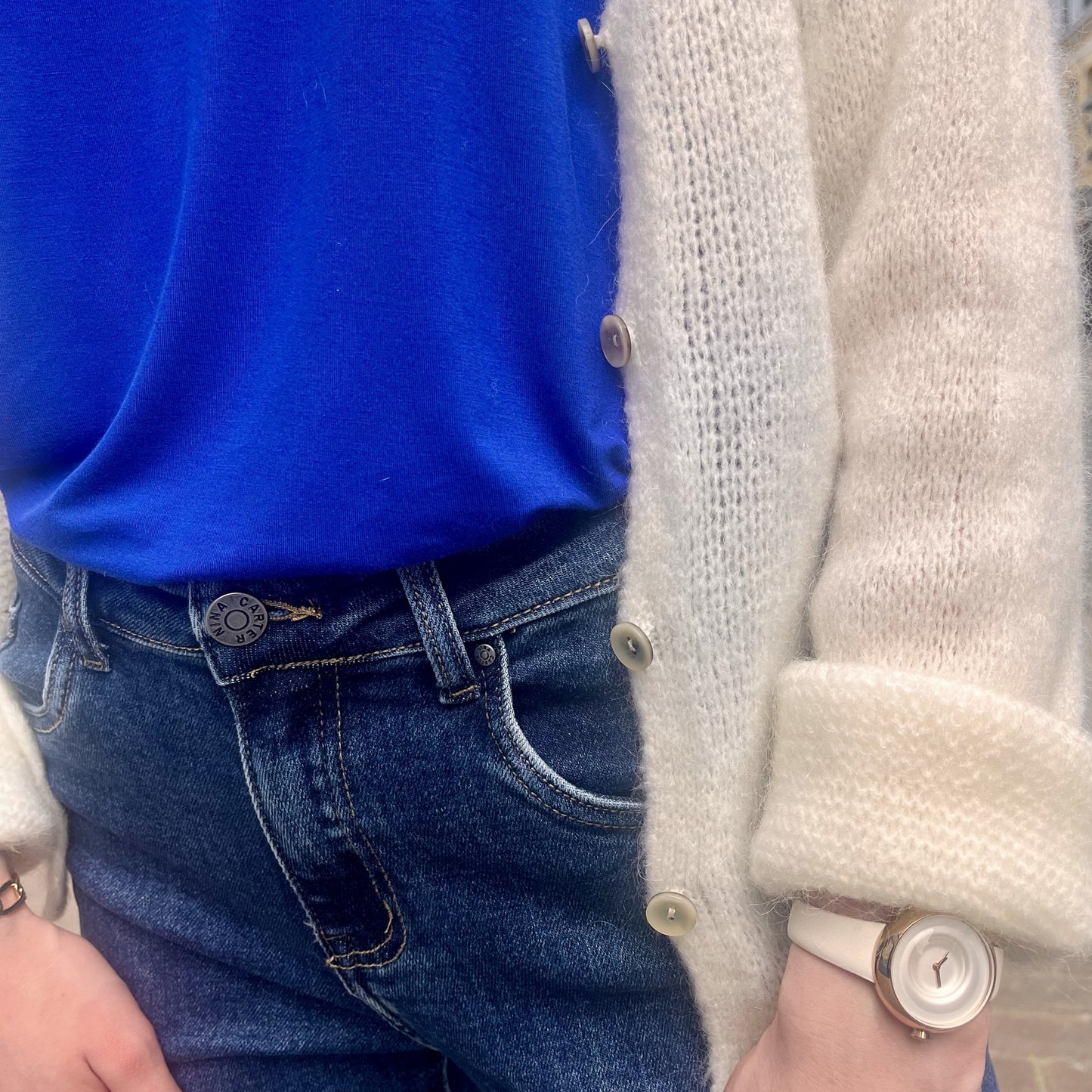 Gilet ajouré et boutons BLANC