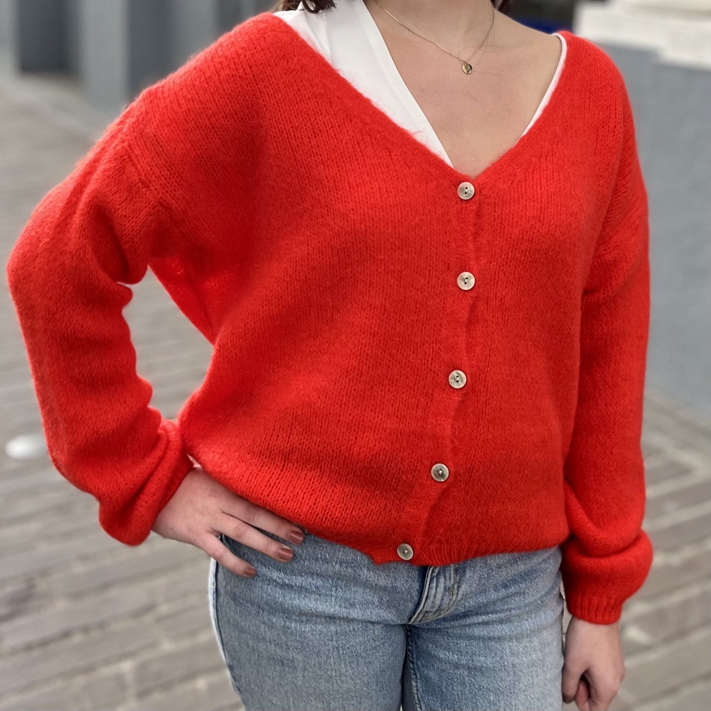 Gilet ajouré et boutons ORANGE