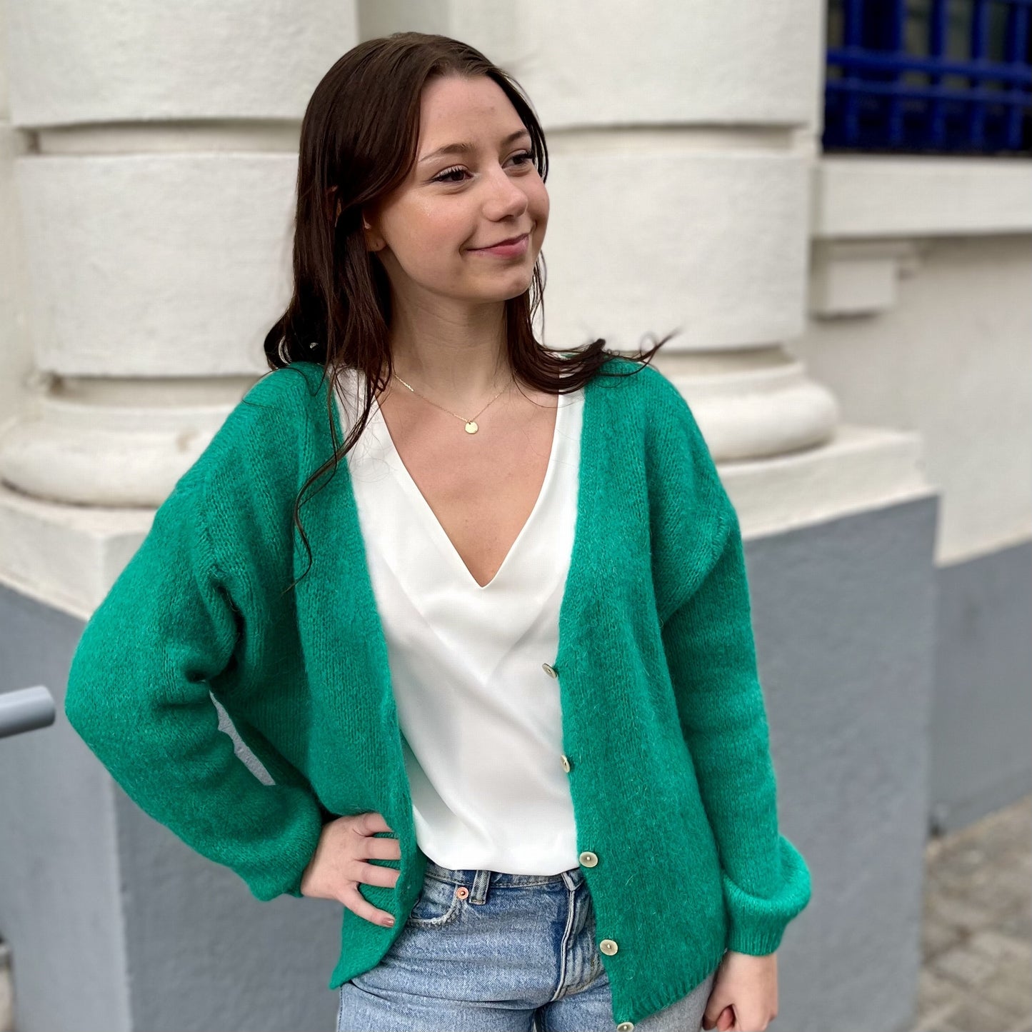 Gilet ajouré et boutons VERT BRESIL