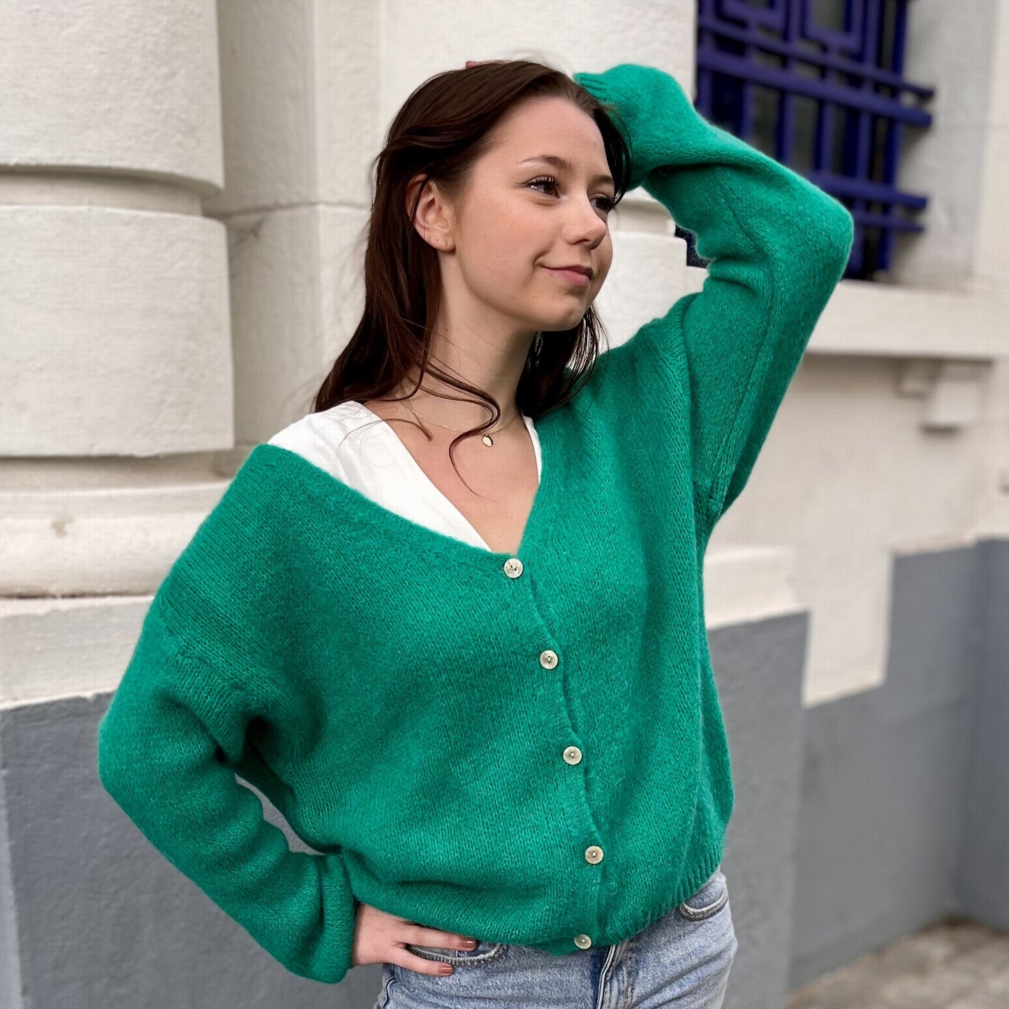 Gilet ajouré et boutons VERT BRESIL