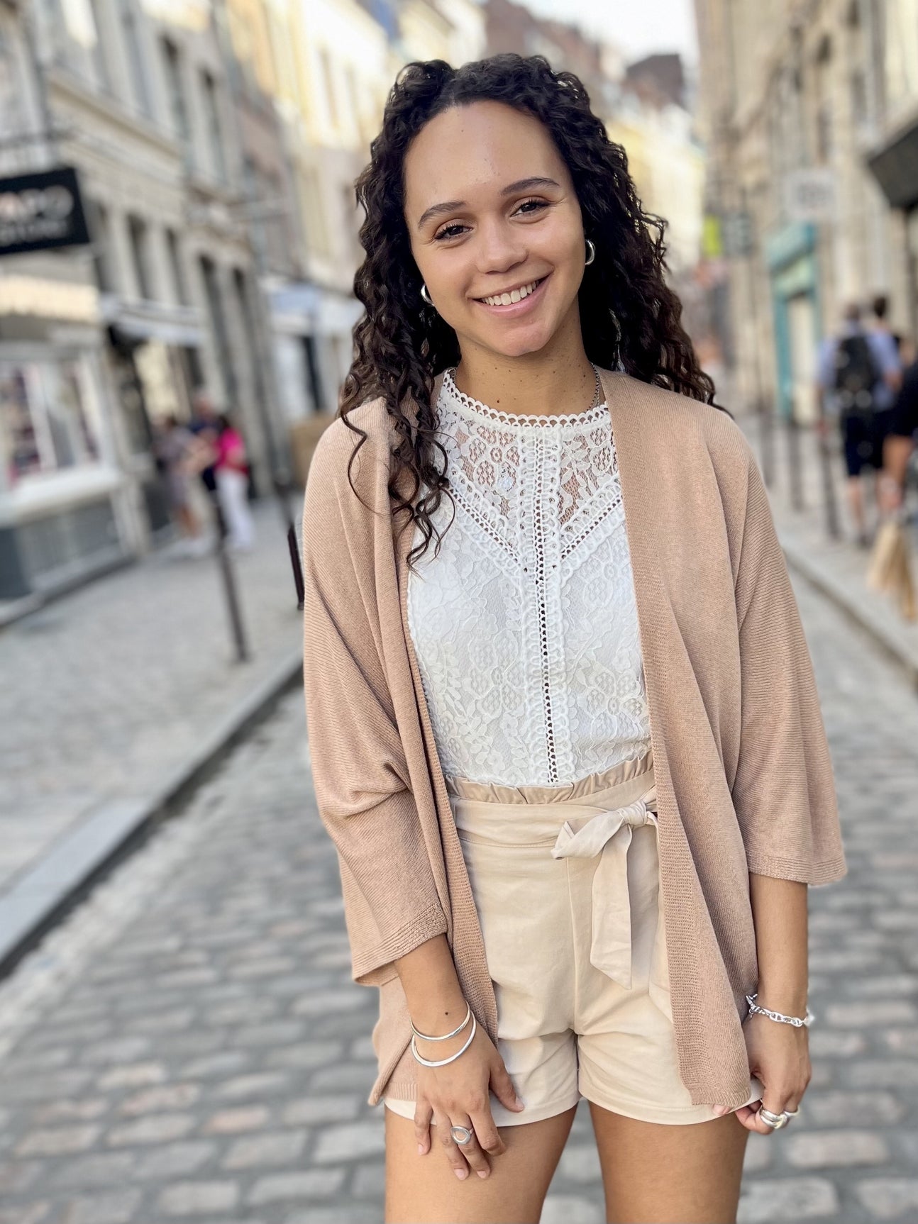 Gilet en maille fine à manche ¾ CAMEL